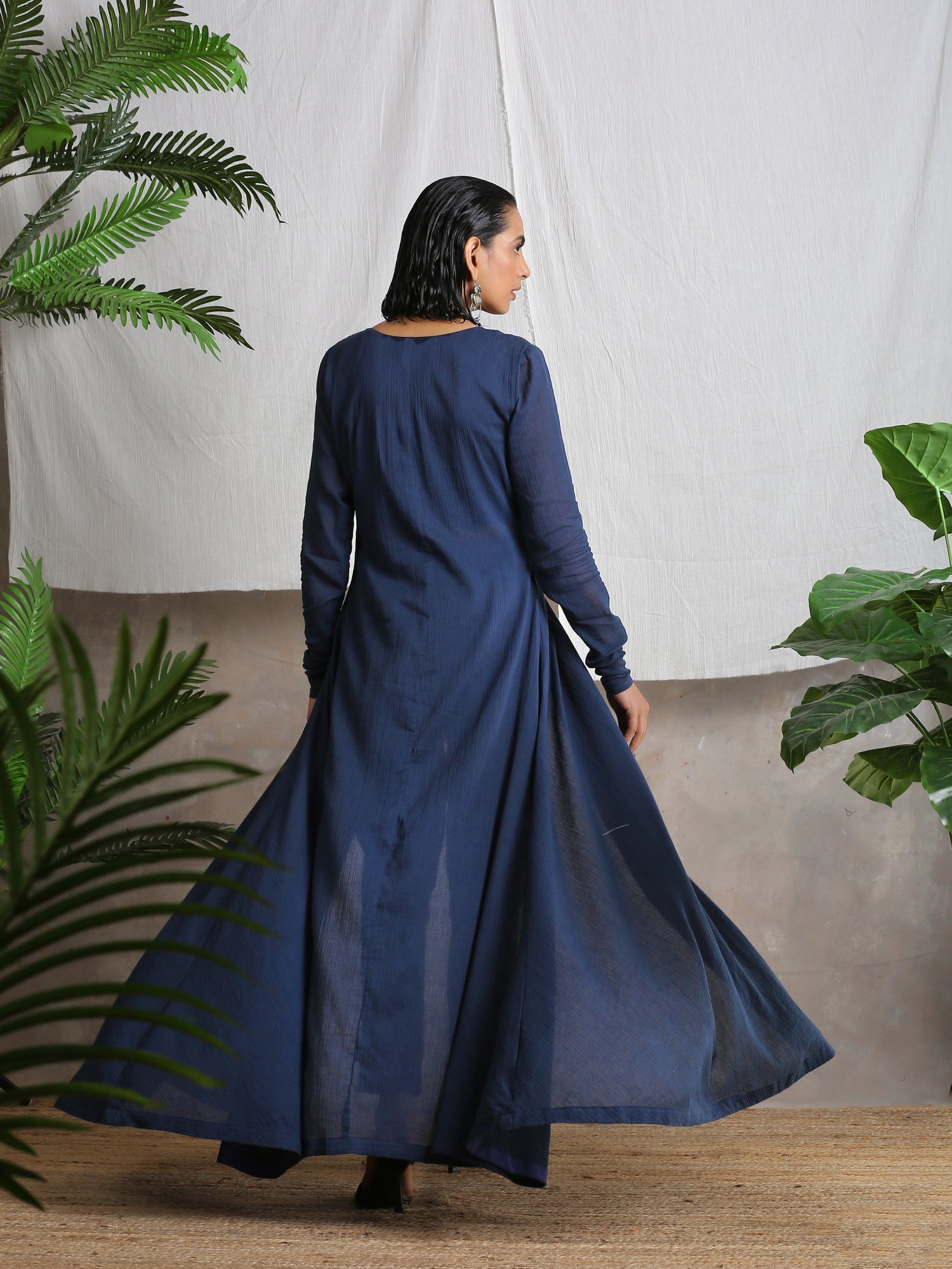 Navy Blue Crinkled Kurta - trueBrowns