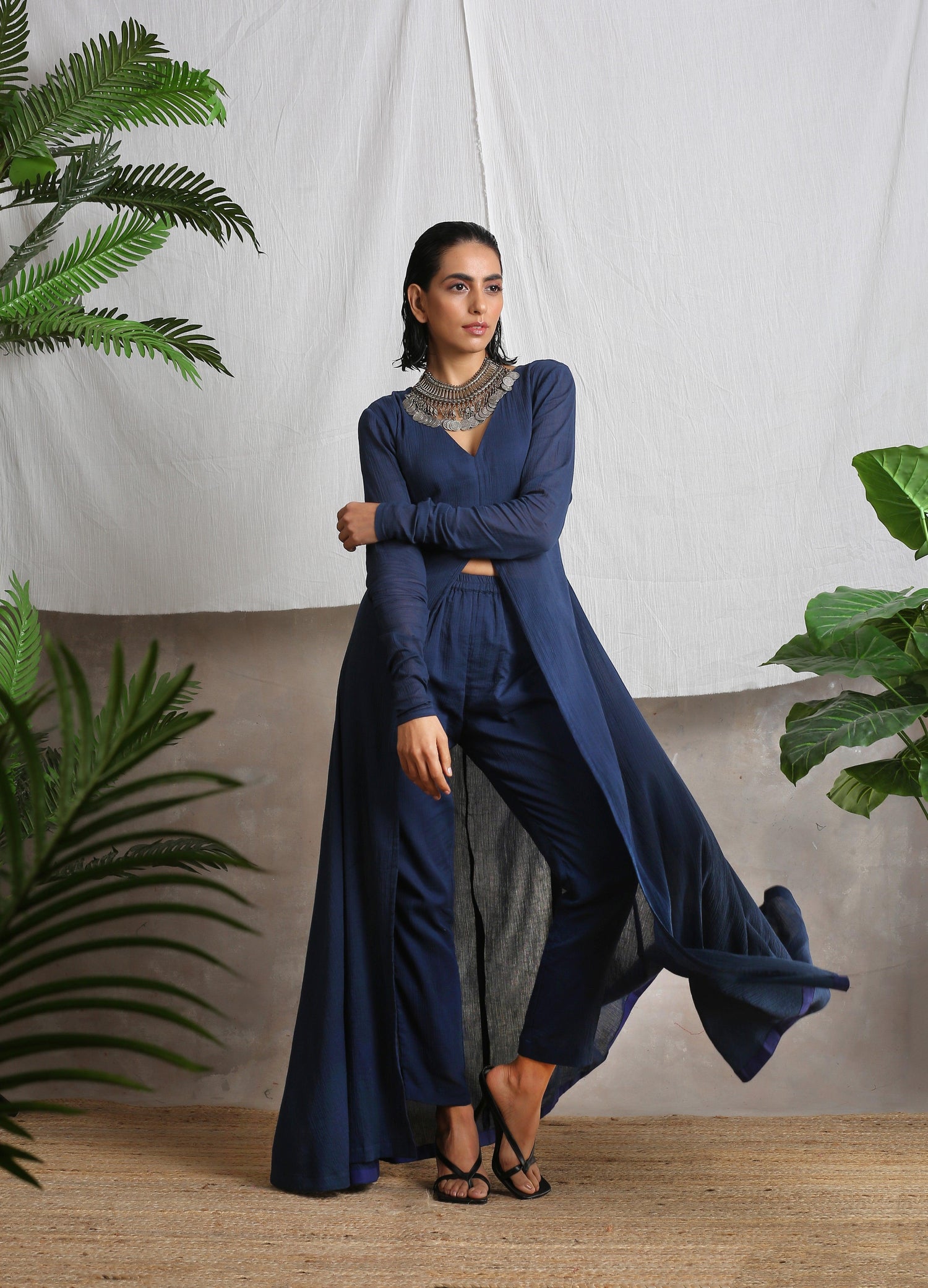 Navy Blue Crinkled Kurta - trueBrowns