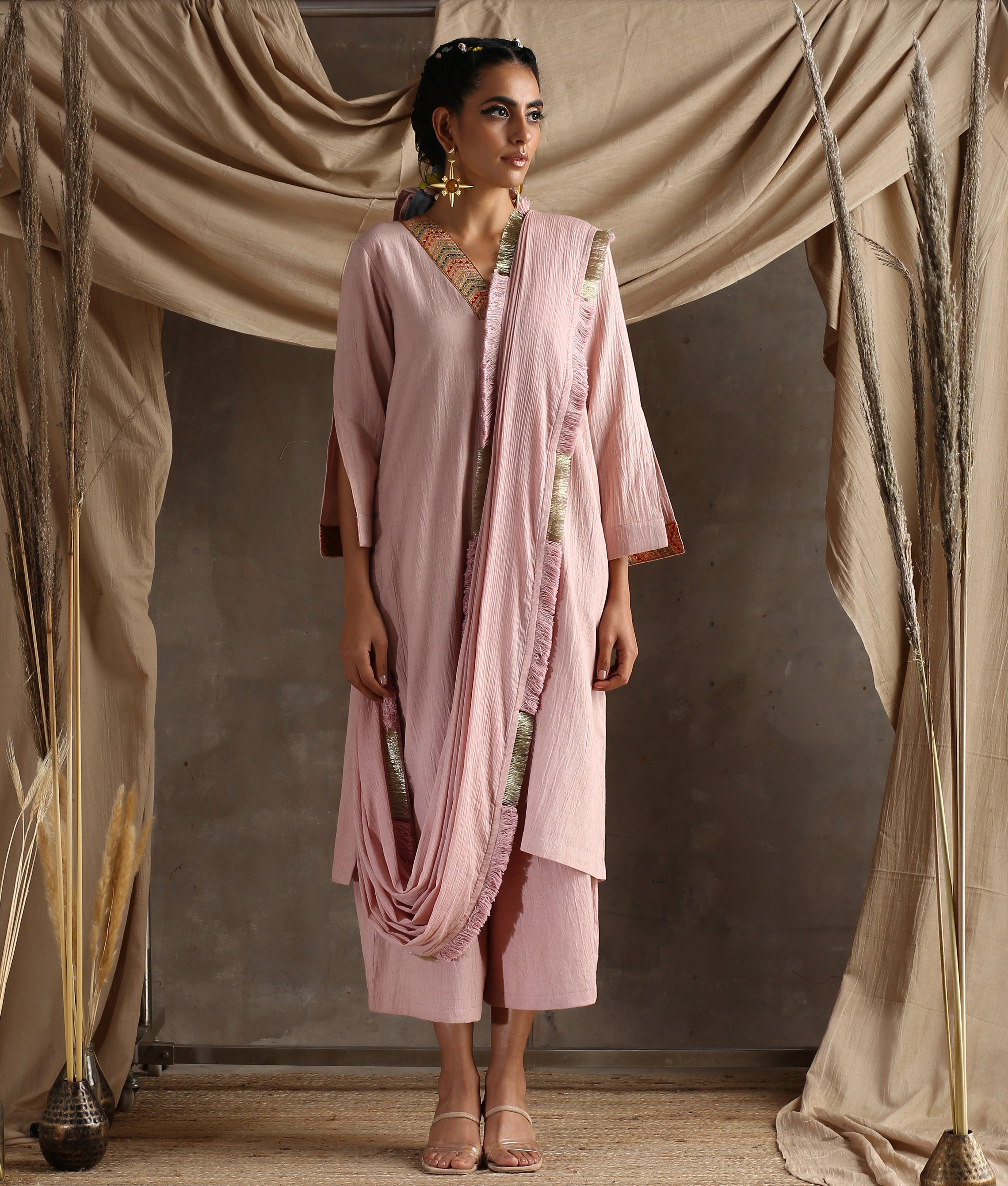 Rose Pink Pure Cotton Saree - trueBrowns