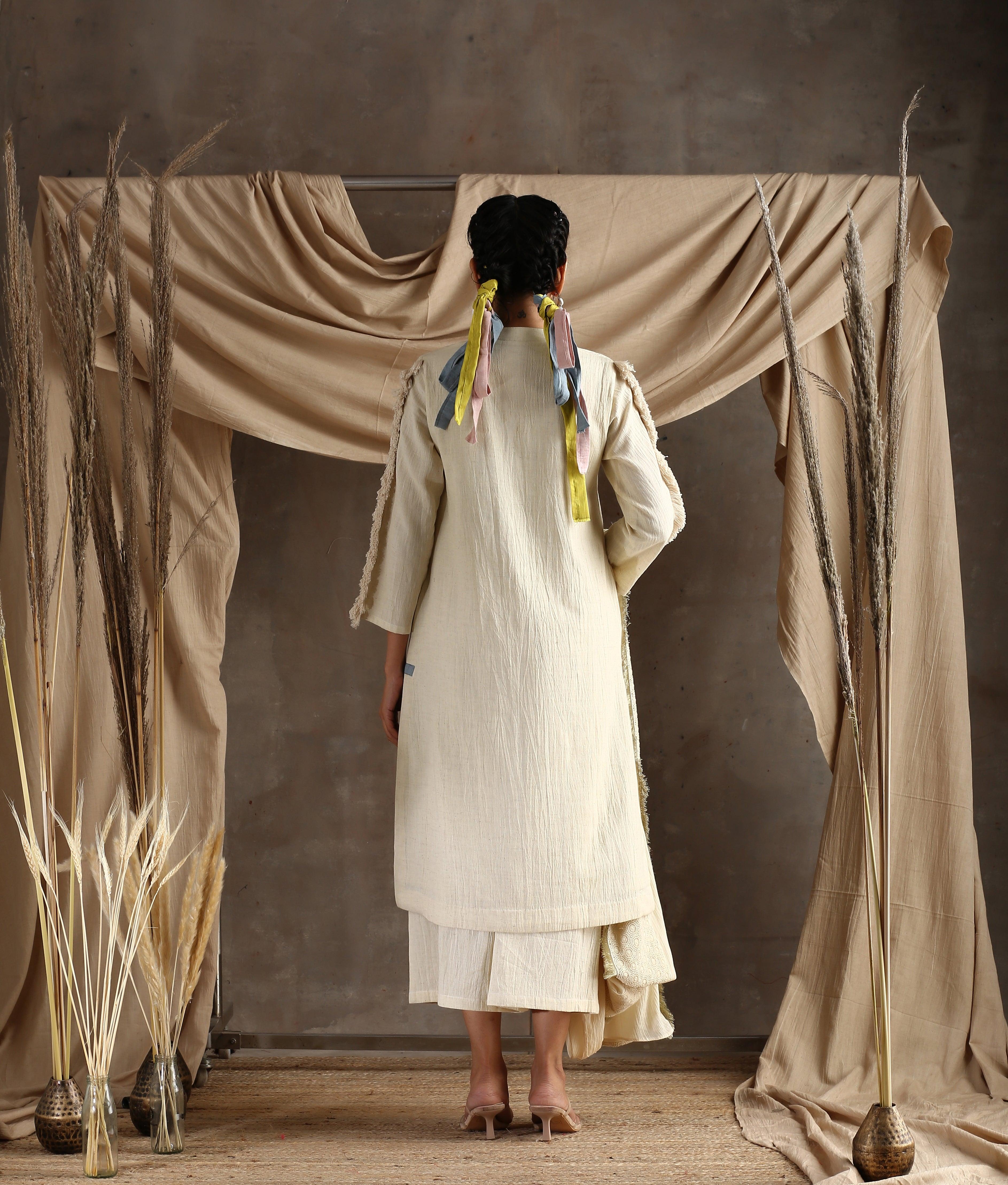 Ivory Pure Cotton Lace Kurta - trueBrowns