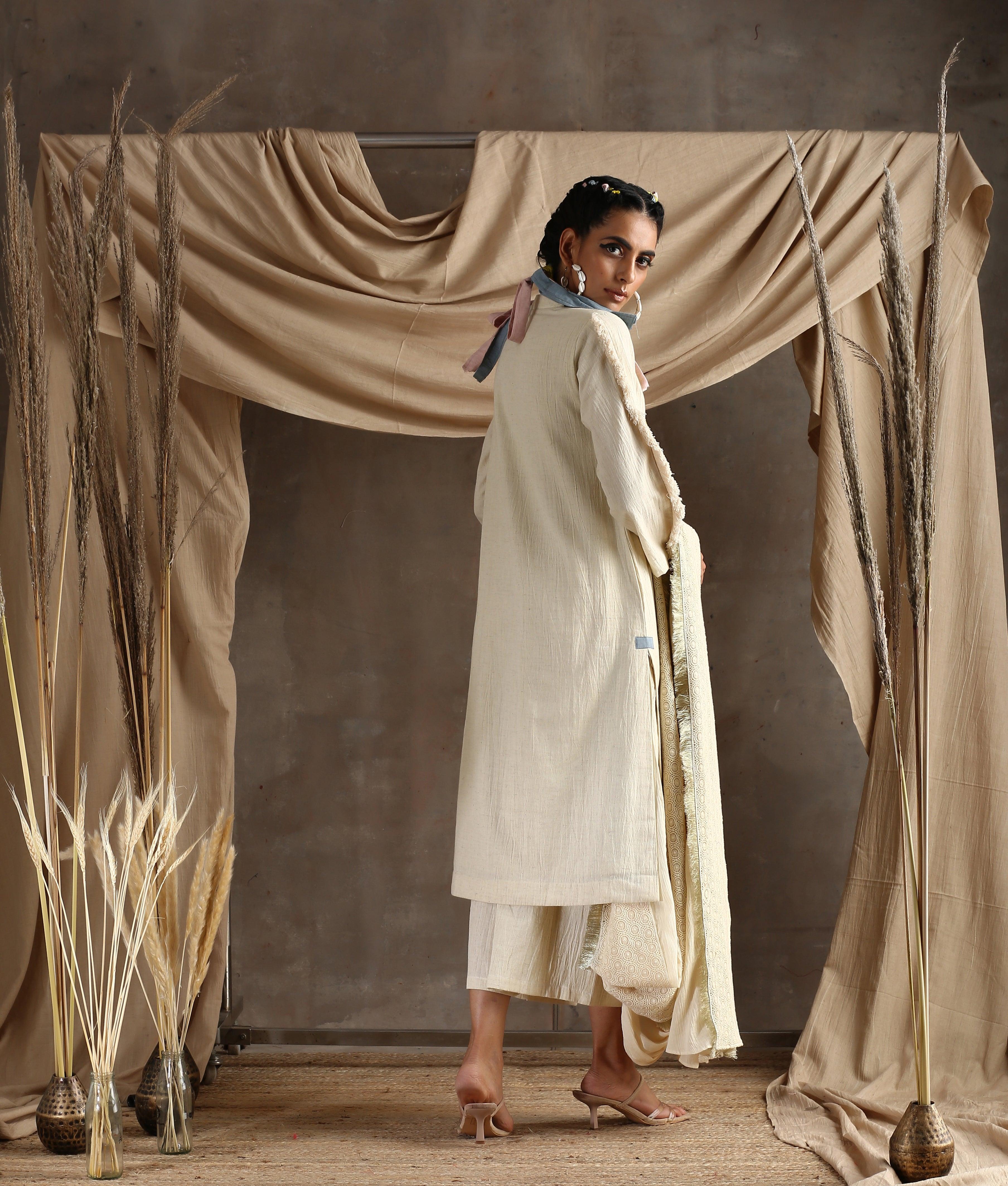 Ivory Pure Cotton Lace Kurta - trueBrowns