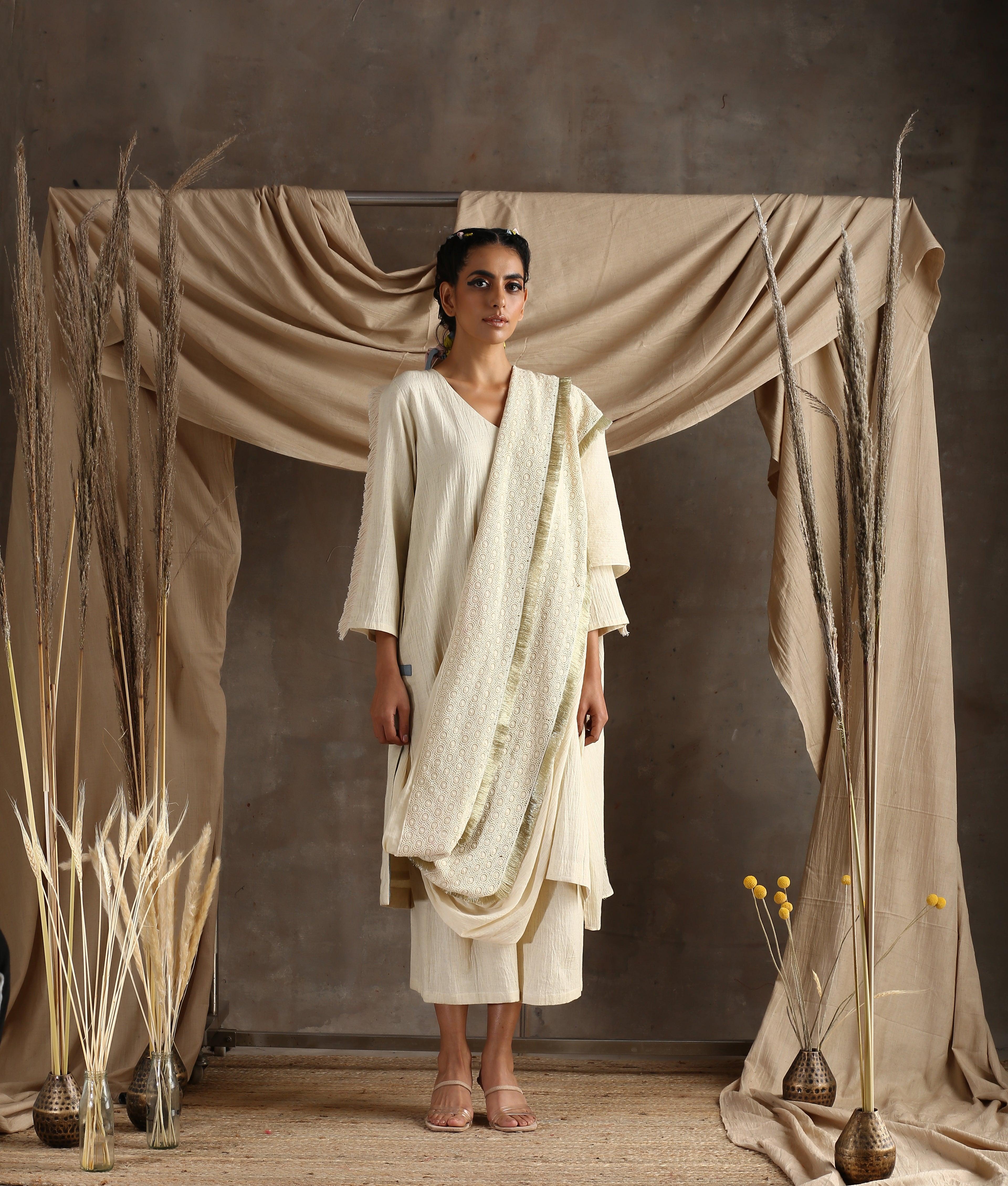 Ivory Pure Cotton Lace Kurta - trueBrowns