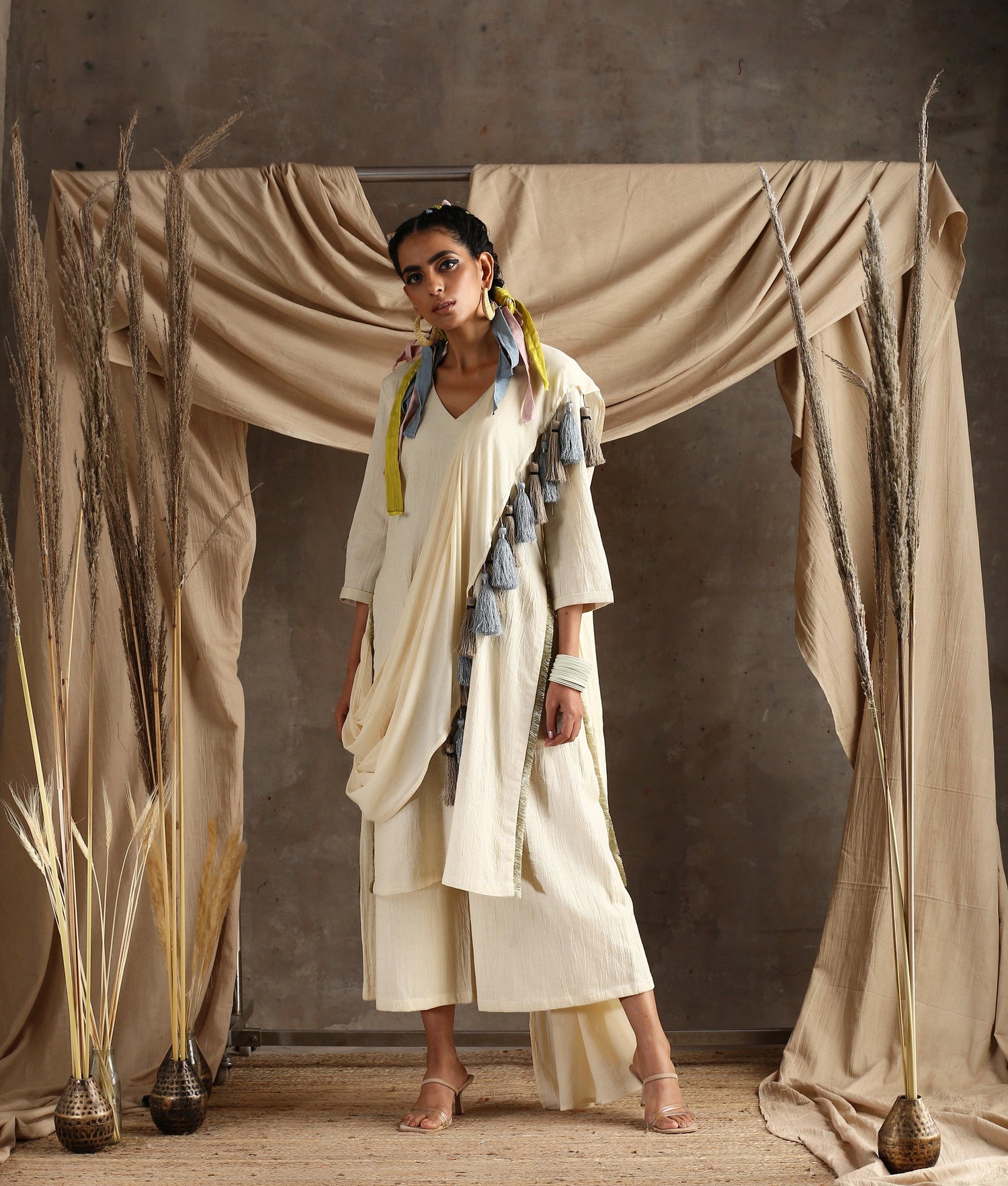 Ivory Pure Cotton Long Slit Lace Kurta - trueBrowns