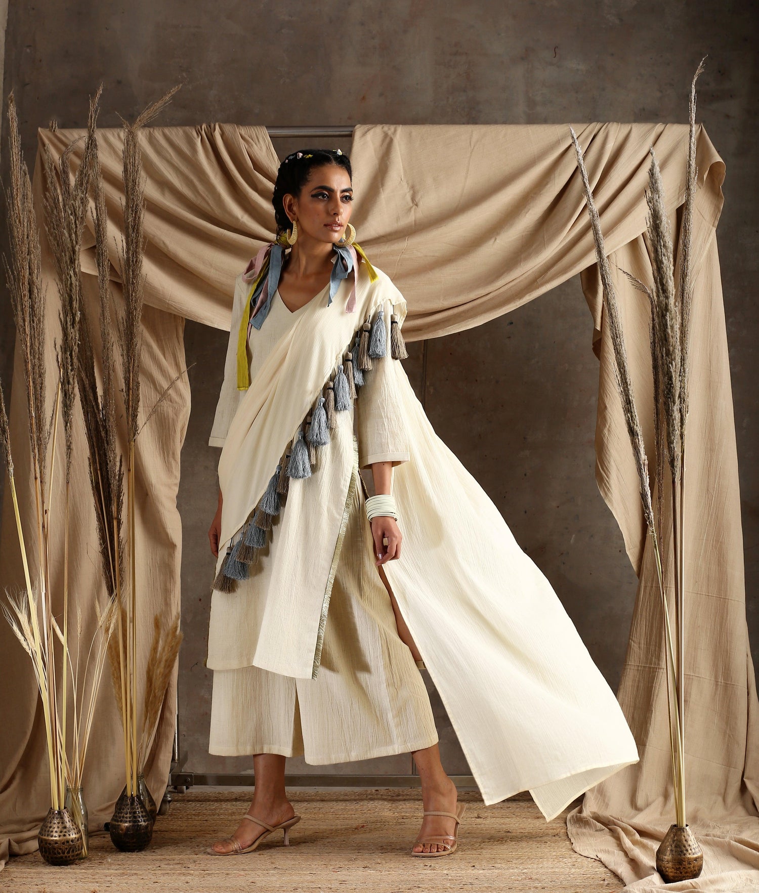 Ivory Pure Cotton Long Slit Lace Kurta - trueBrowns