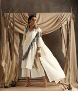 Ivory Pure Cotton Long Slit Lace Kurta - trueBrowns