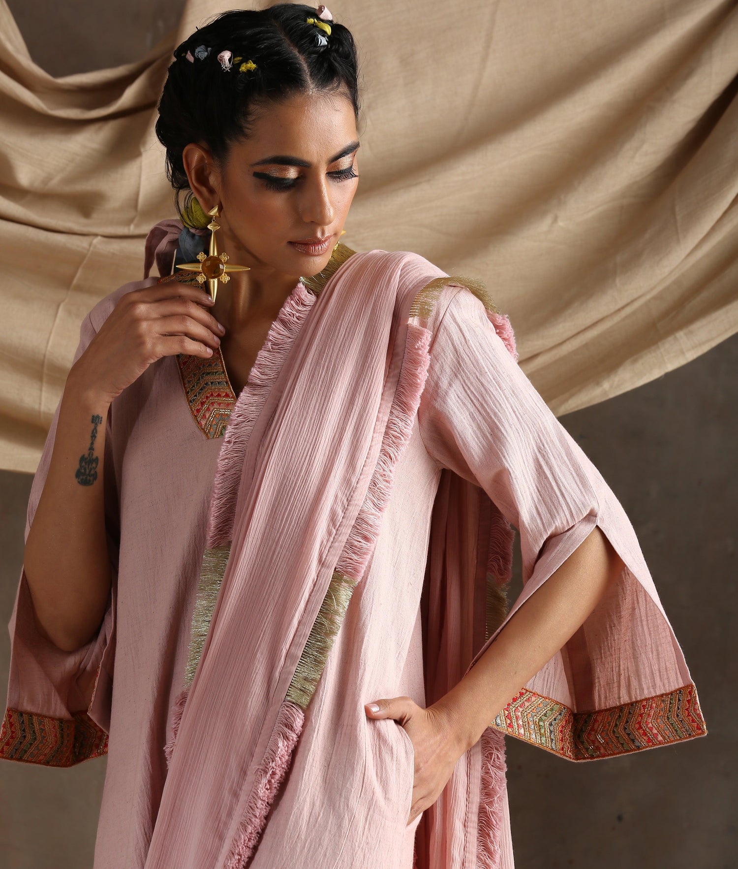 Rose Pink Pure Cotton Lace Kurta - trueBrowns