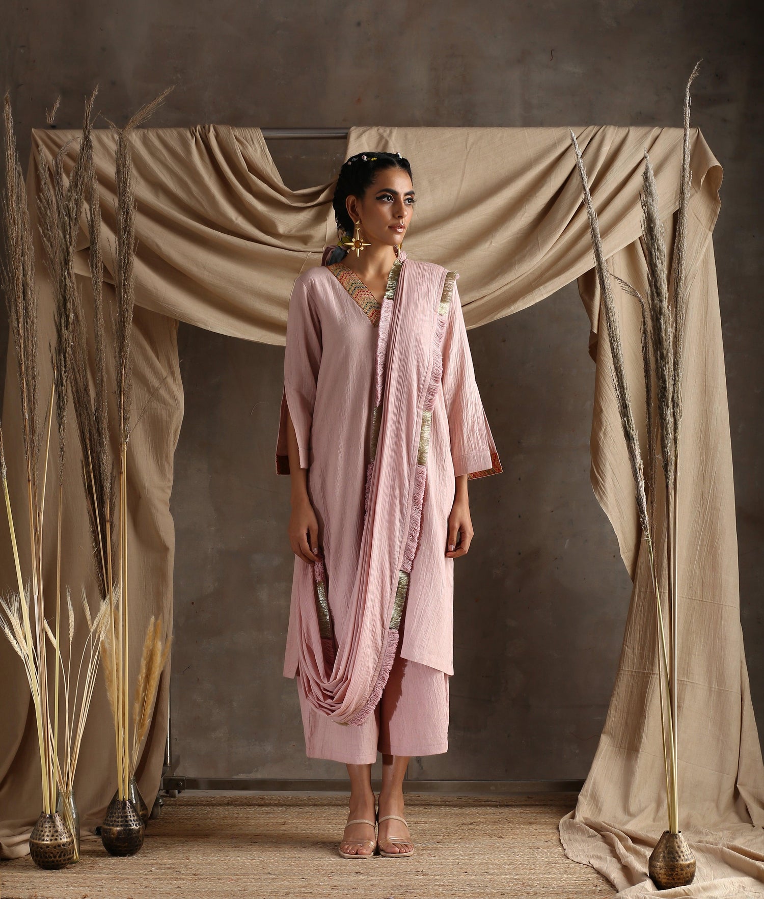 Rose Pink Pure Cotton Lace Kurta - trueBrowns