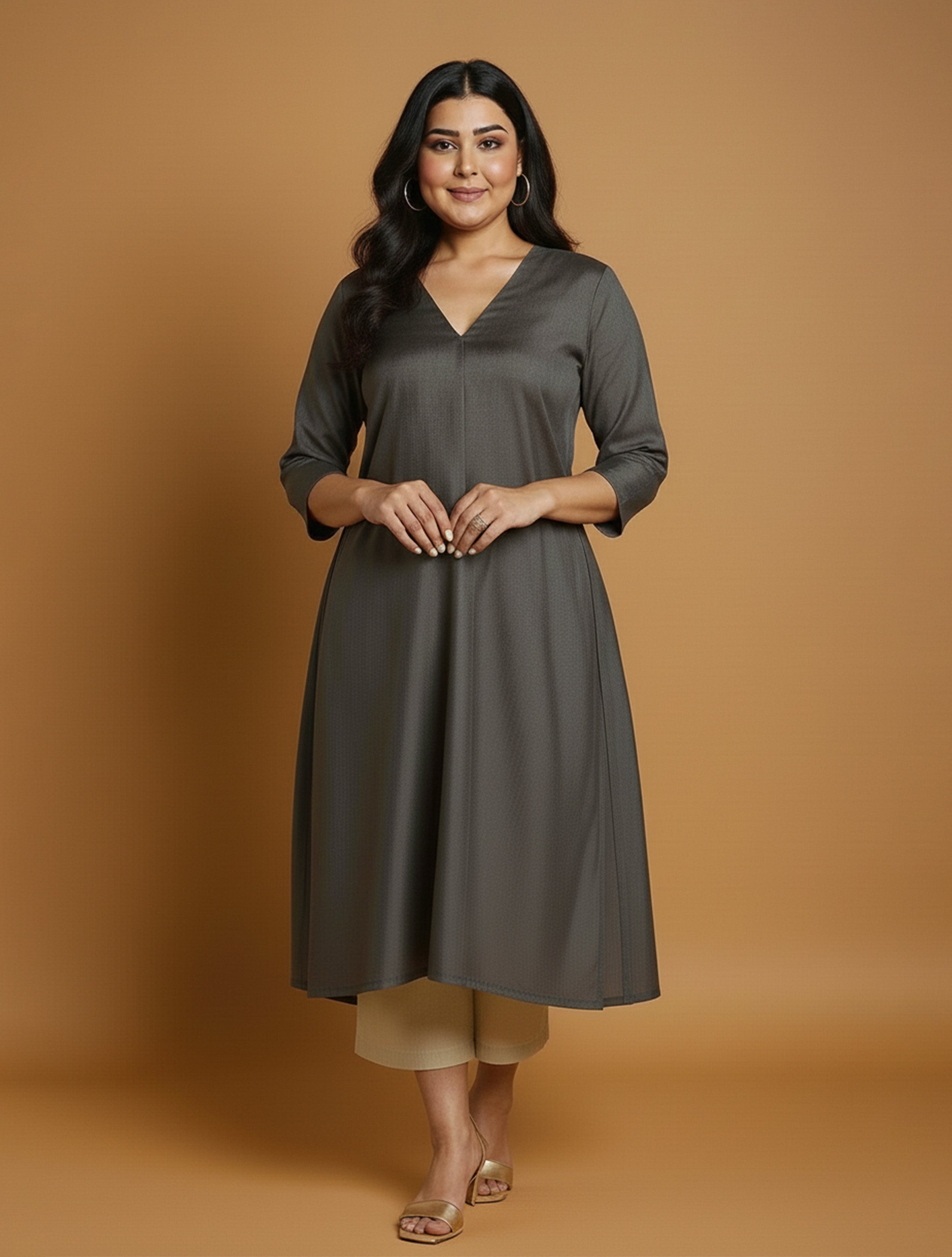 Cotton Linen Dark Grey Kurta Pant Set