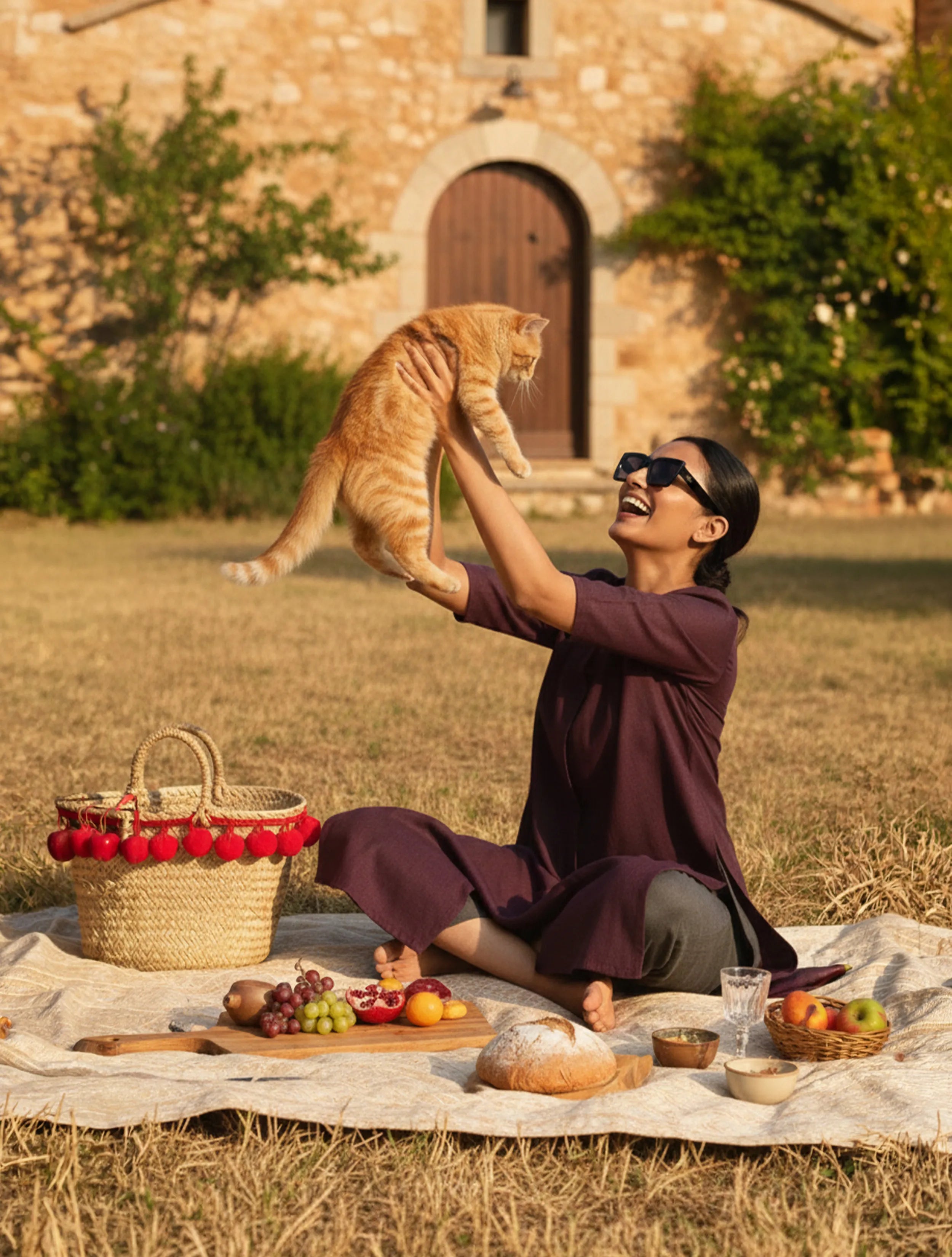Cotton Linen Purple Kurta Pant Set