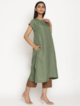 Cotton Linen Olive Green Kurta Pant Set - trueBrowns