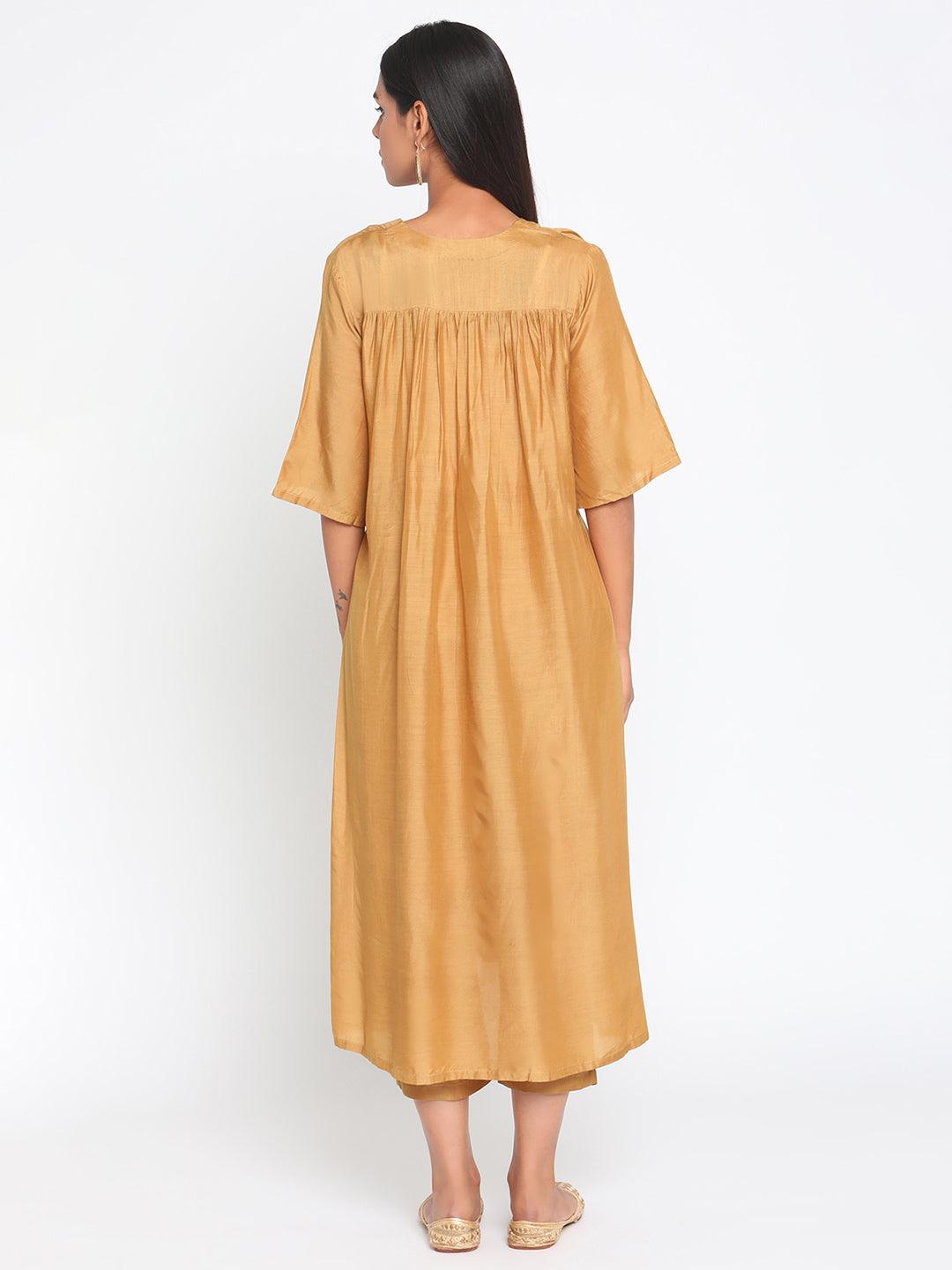 Silk Gold Flared Kurta Pant Set - trueBrowns