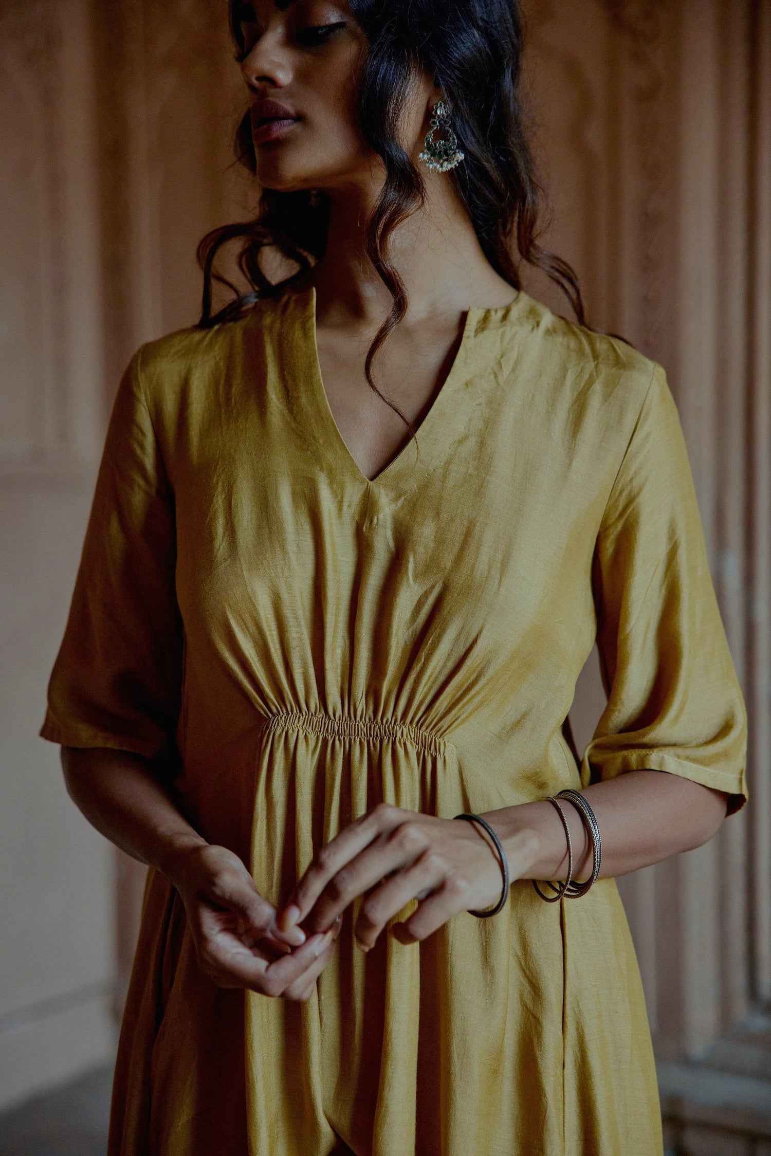 Silk Gold Flared Kurta Pant Set - trueBrowns