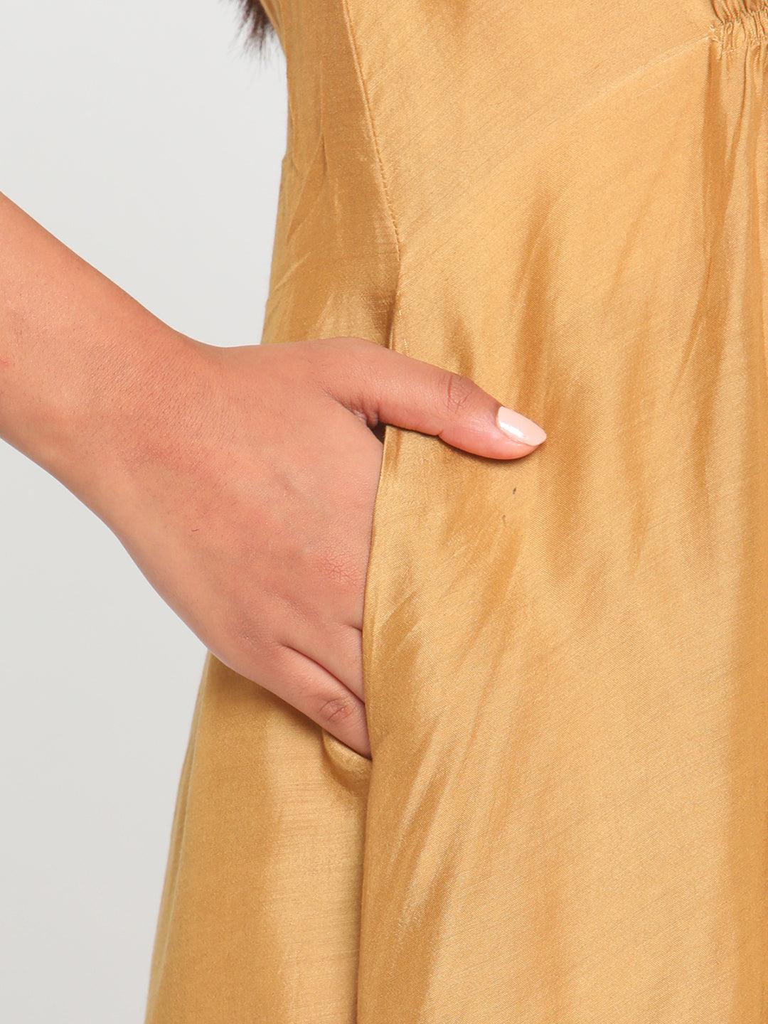 Silk Gold Flared Kurta Pant Set - trueBrowns