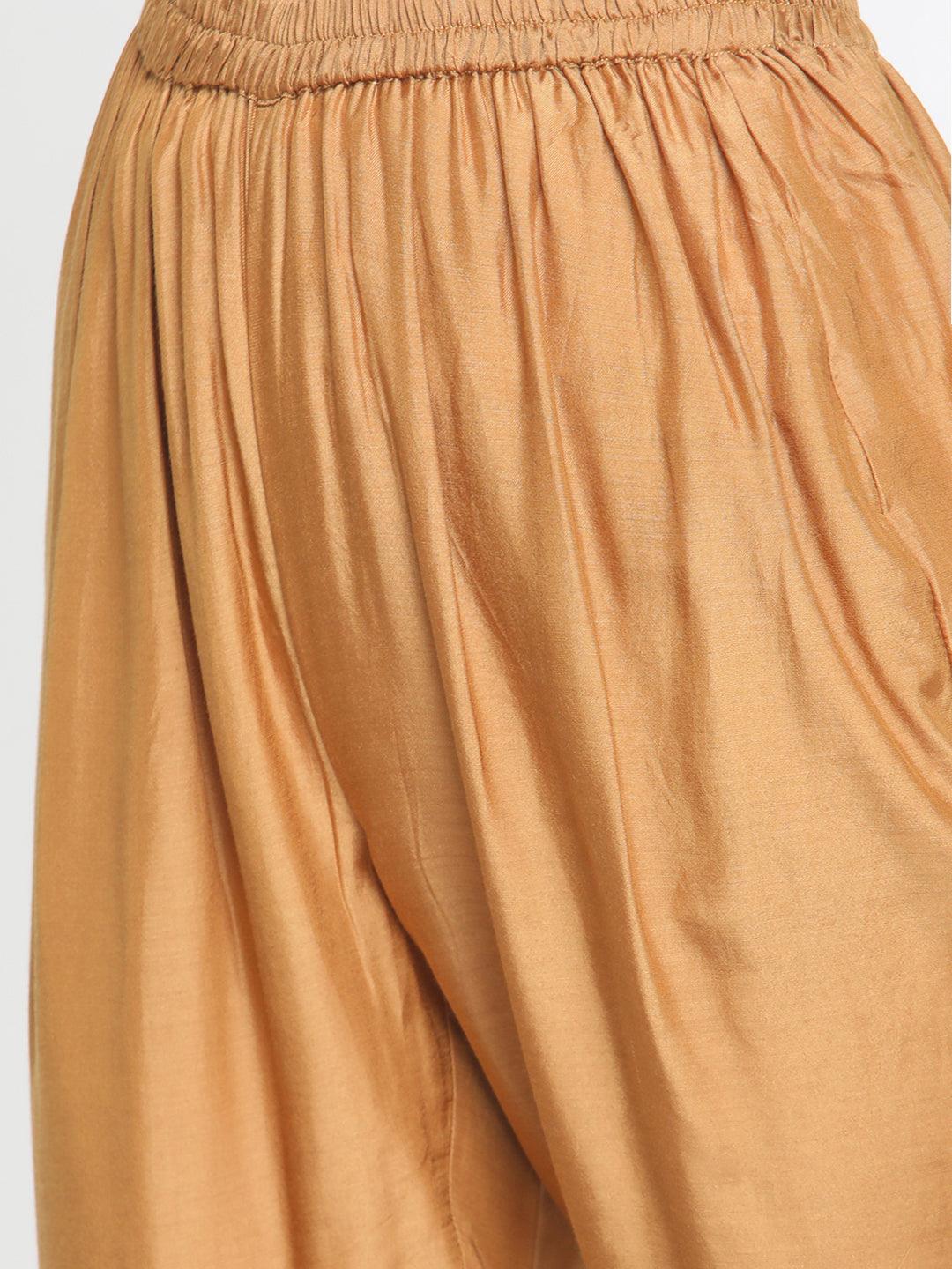 Silk Gold Flared Kurta Pant Set - trueBrowns