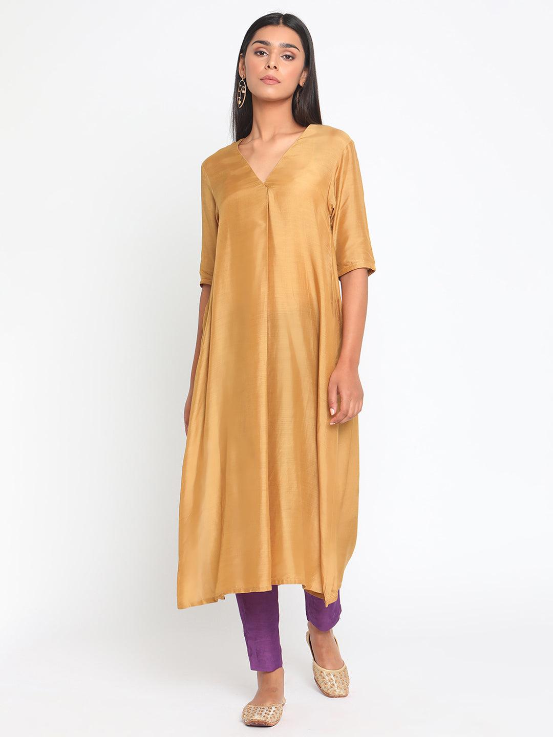 Silk Gold Slit Kurta Pant Set - trueBrowns