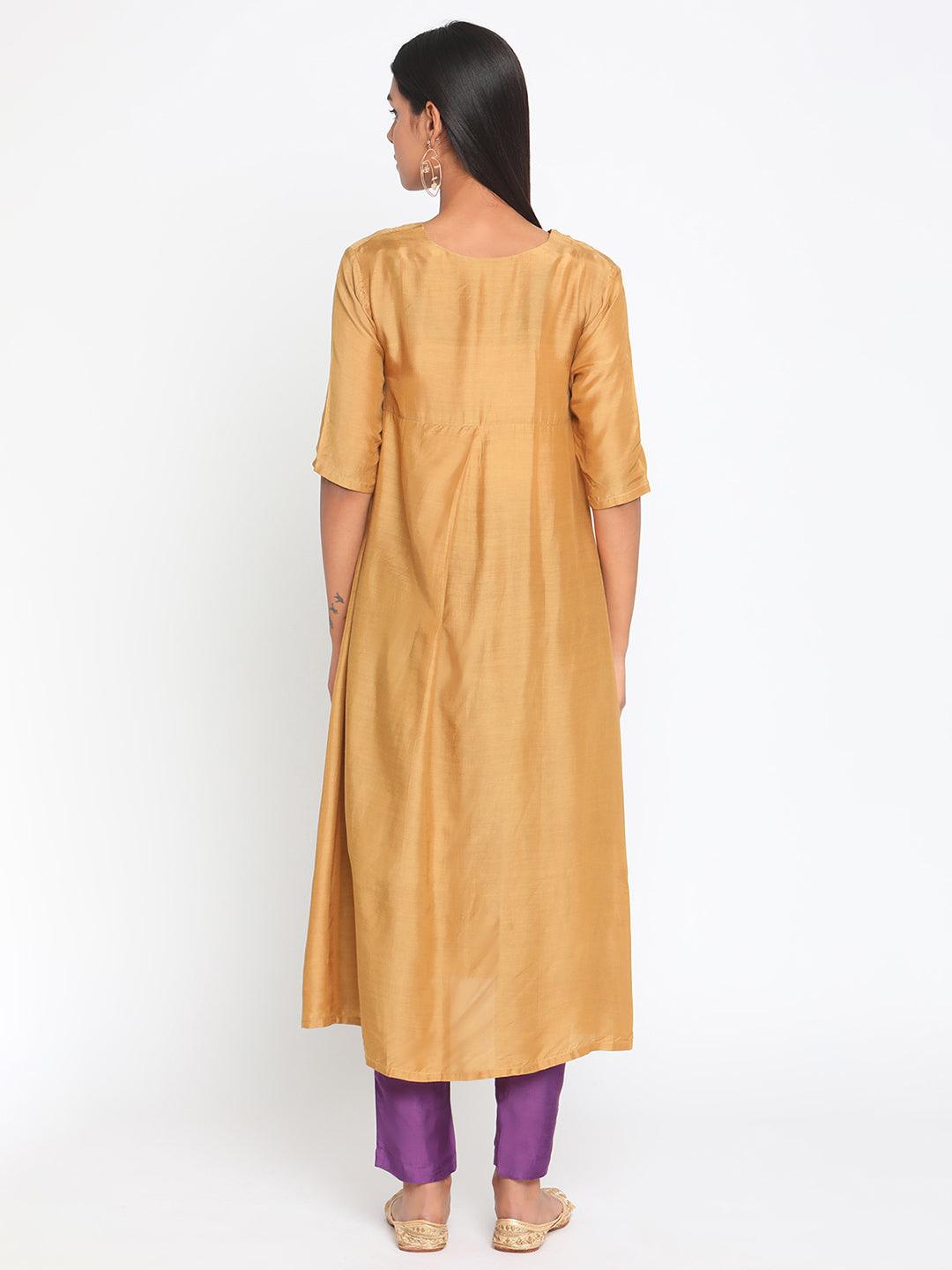 Silk Gold Slit Kurta Pant Set - trueBrowns