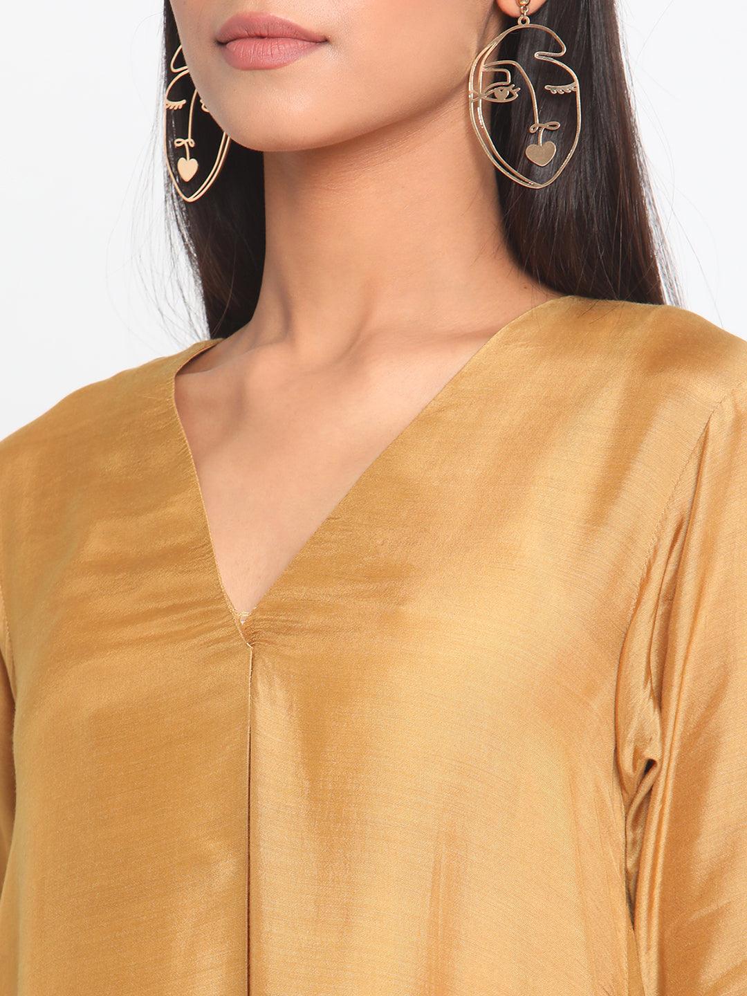 Silk Gold Slit Kurta Pant Set - trueBrowns