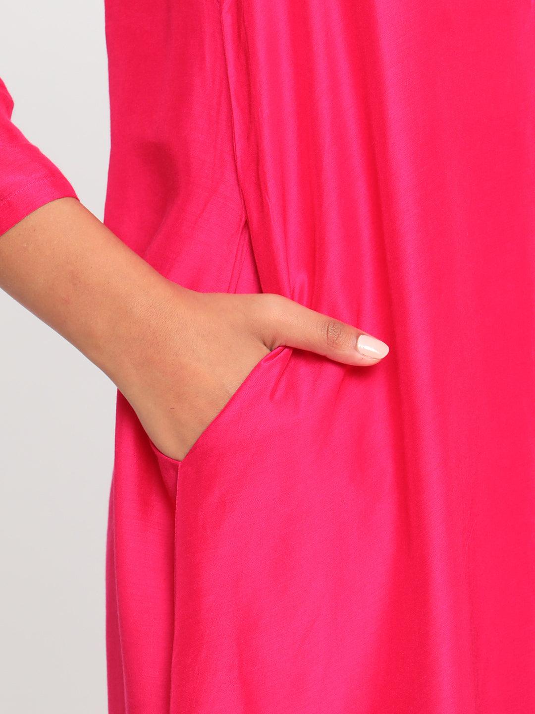 Silk Pink Patched Flared Kurta Pant Set - trueBrowns