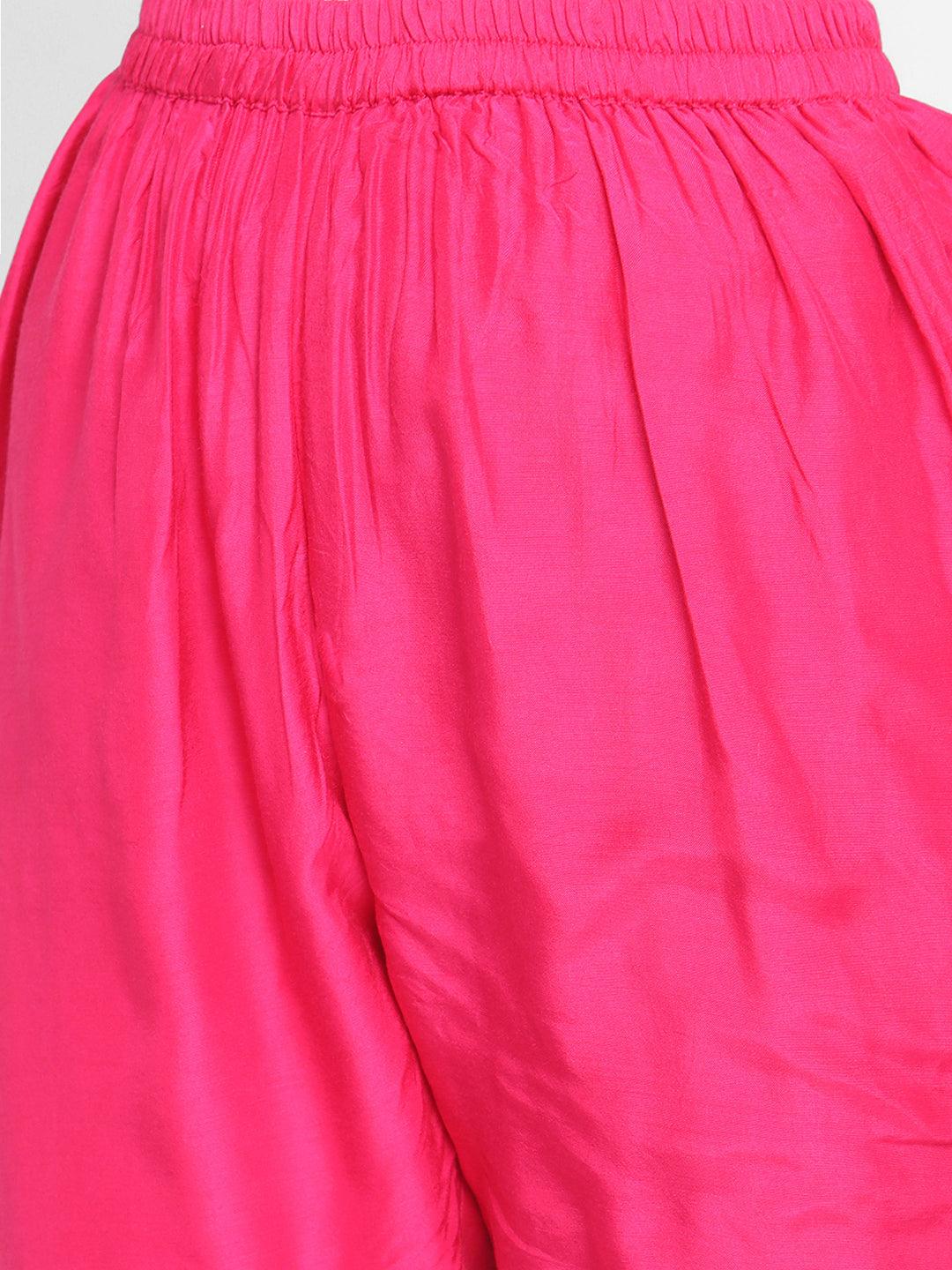 Silk Pink Patched Flared Kurta Pant Set - trueBrowns