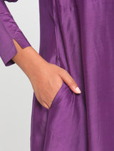 Silk Purple Gathered Sleeve Flared Kurta Palazzo Set