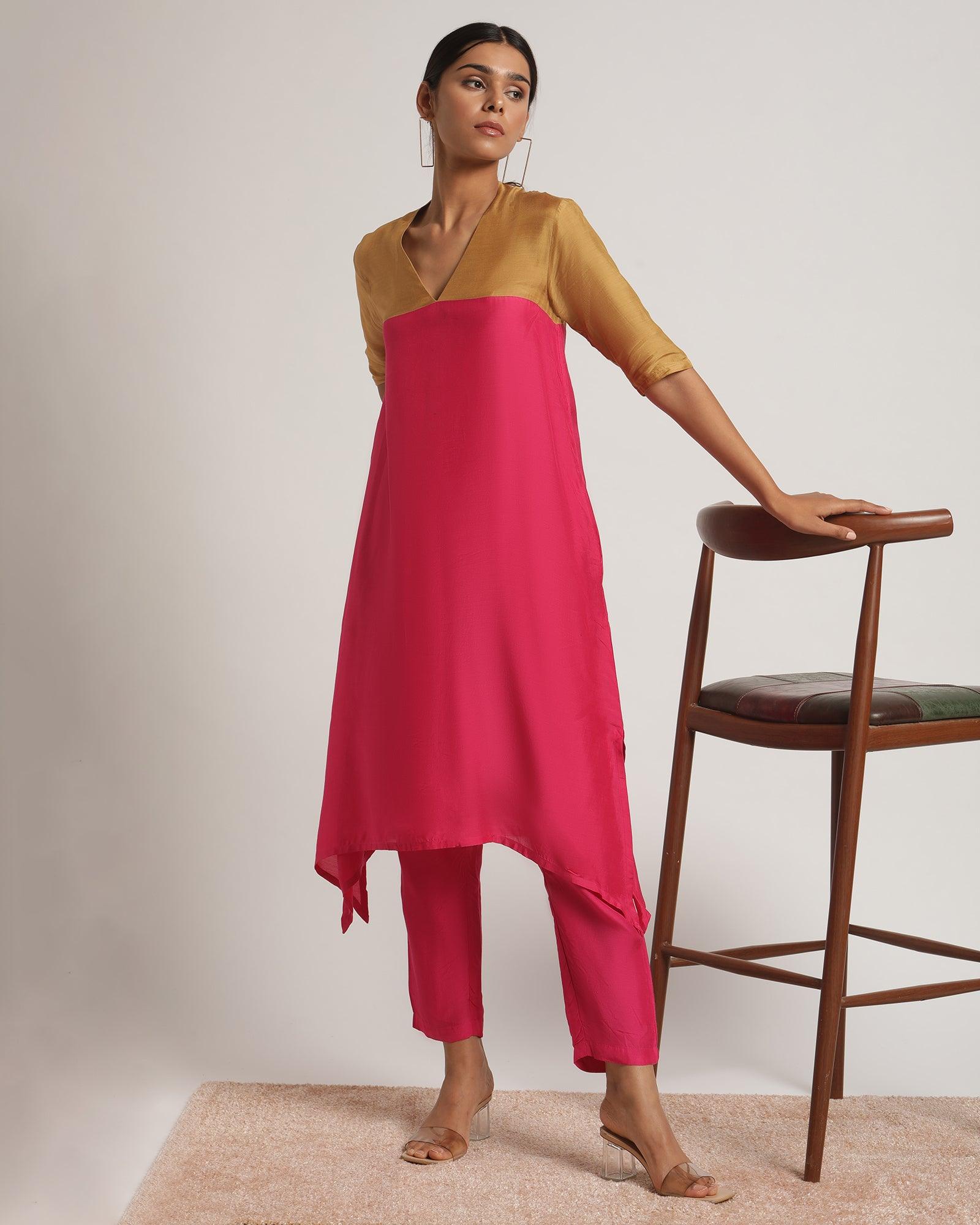 Silk Pink Flared Kurta Pant Set - trueBrowns