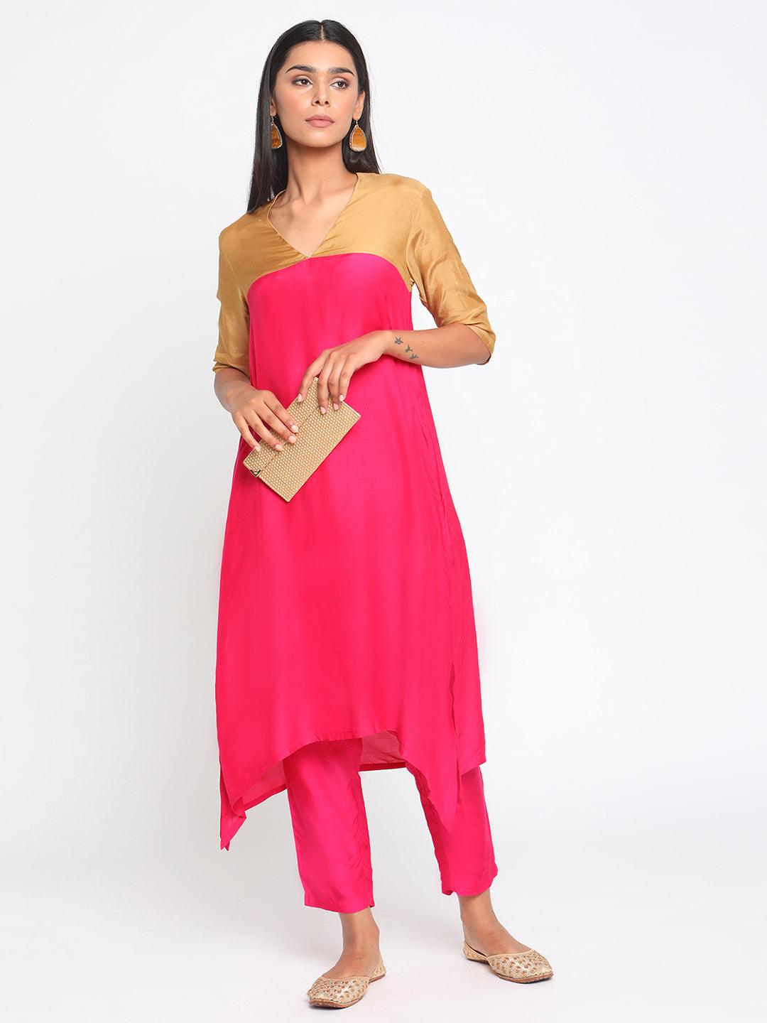 Silk Pink Flared Kurta Pant Set - trueBrowns
