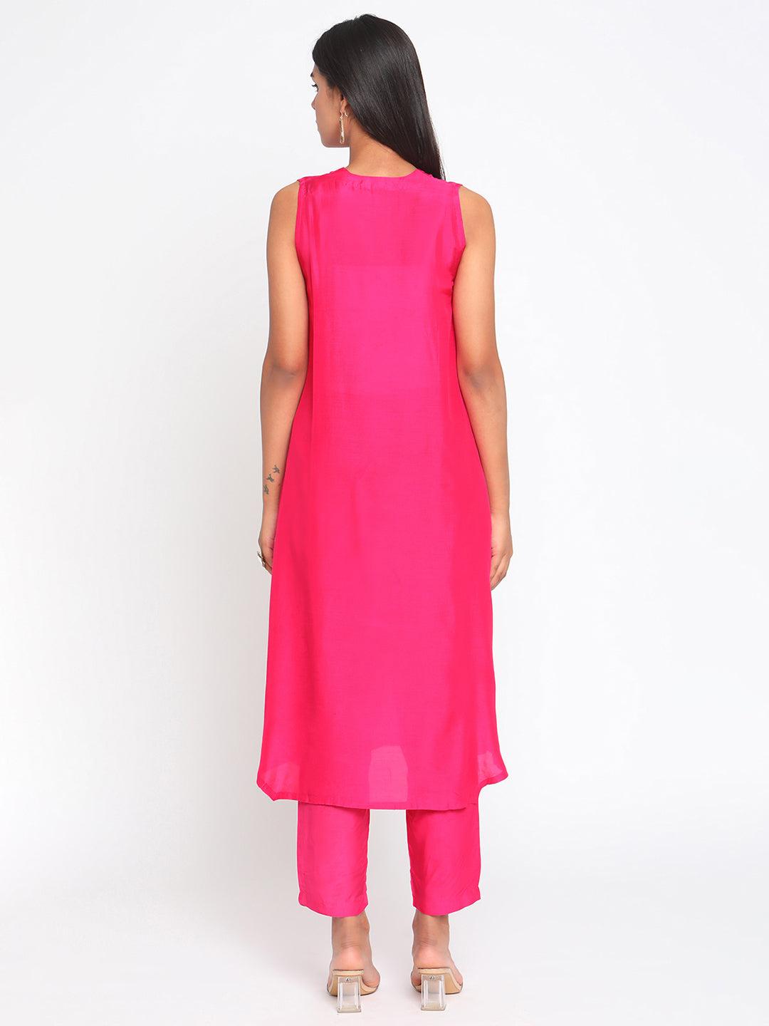 Silk Pink Sleeveless Kurta Pant Set - trueBrowns
