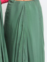 Silk Green Pink Ruffled Ready Pleated Saree - trueBrowns