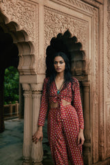 Red Hand Block Printed Silk Dhoti Pant - trueBrowns