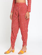 Red Hand Block Printed Silk Dhoti Pant - trueBrowns