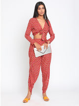 Red Hand Block Printed Silk Dhoti Pant - trueBrowns