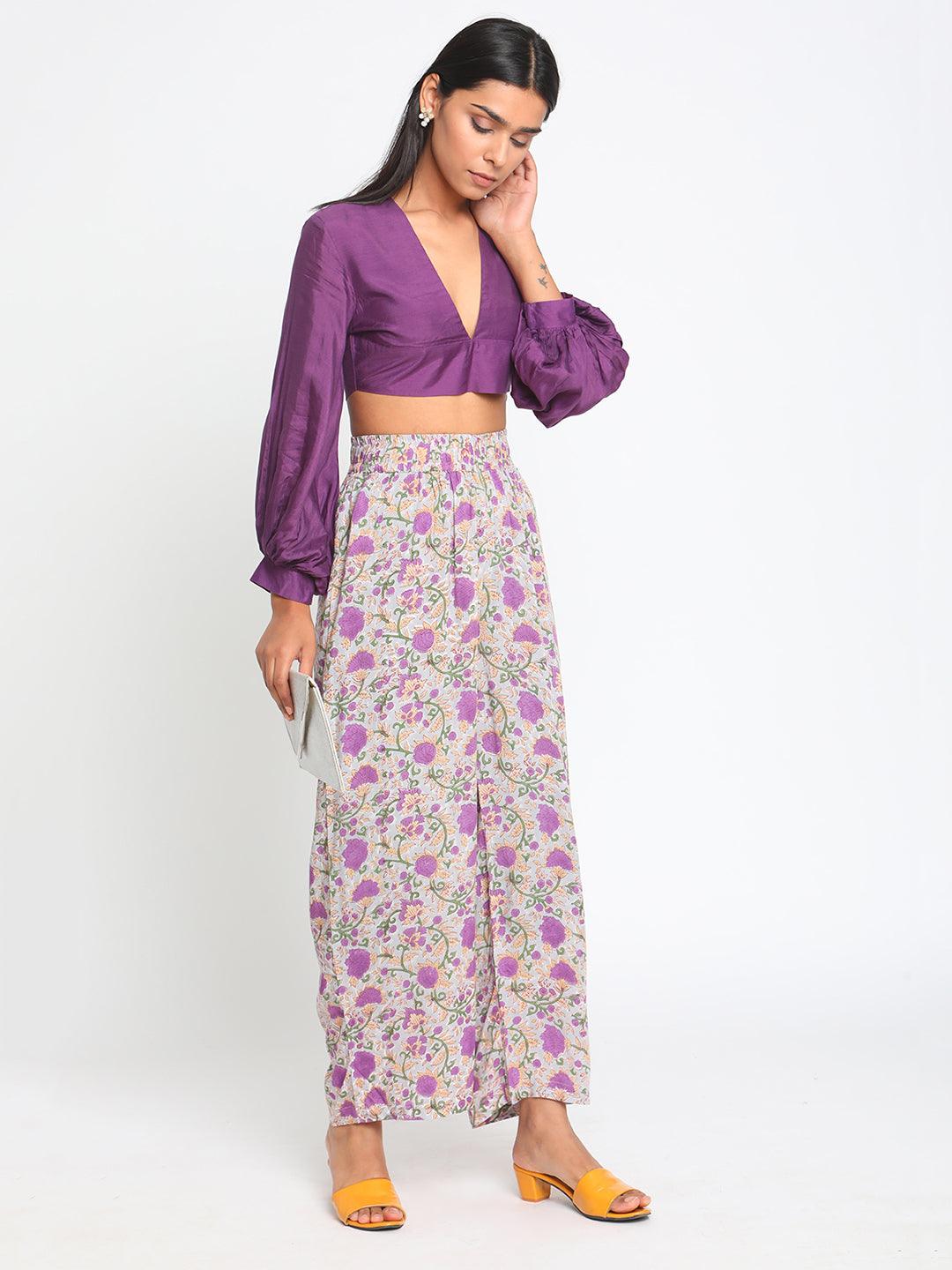 Purple Hand Block Printed High Waist Pant - trueBrowns
