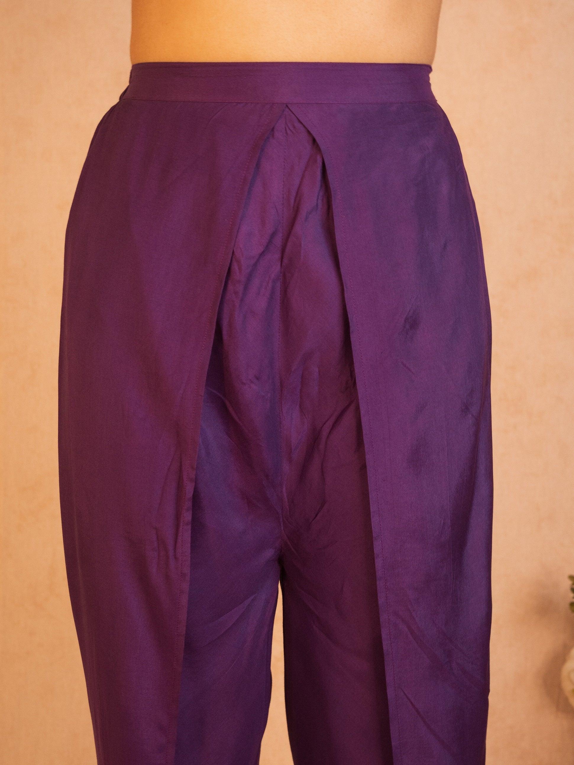 Yellow Hand Block Printed Flared Silk Kurta Dhoti Pant Set - trueBrowns