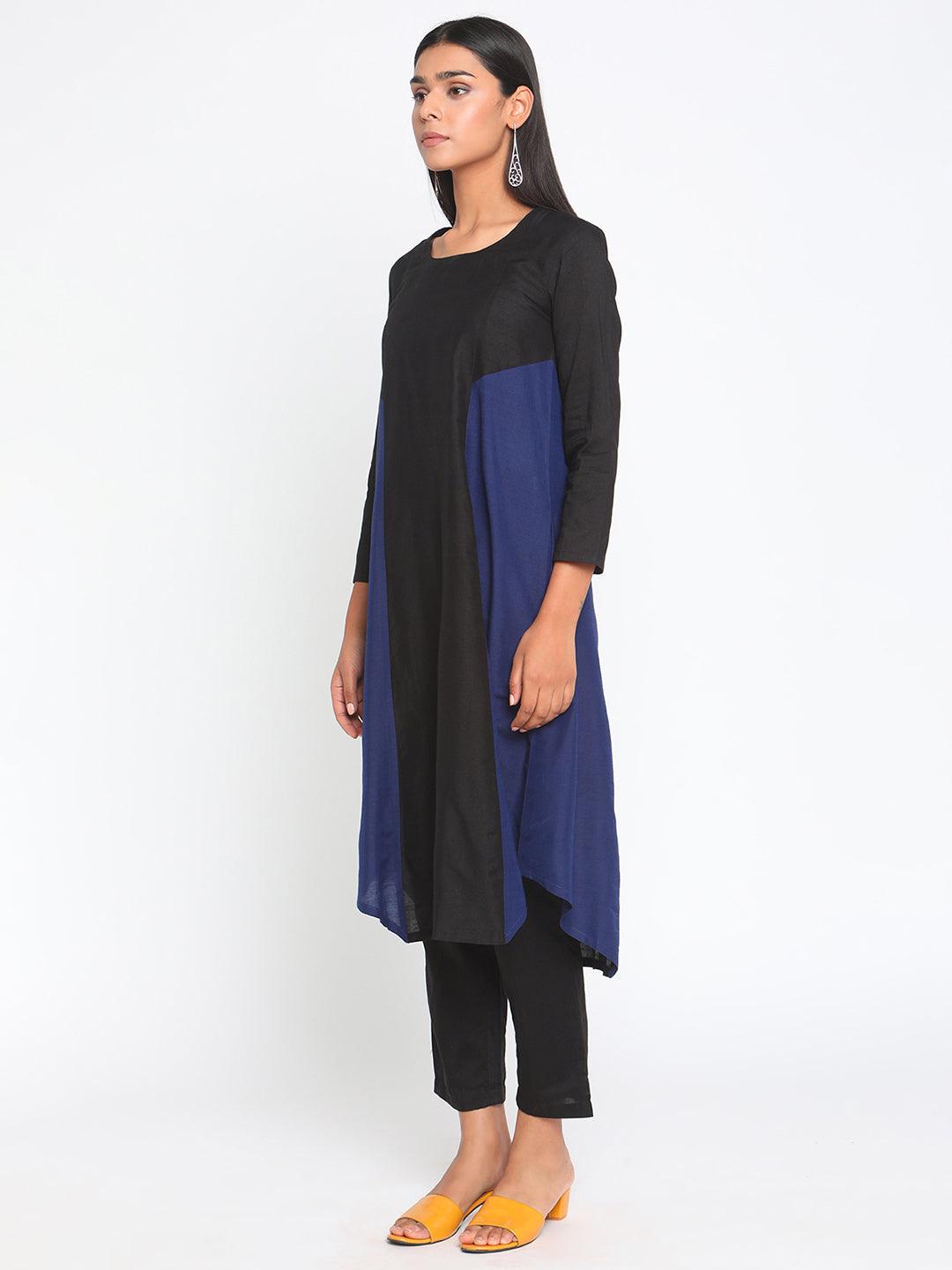 Black Blue Silk Kurta Pant Set - trueBrowns