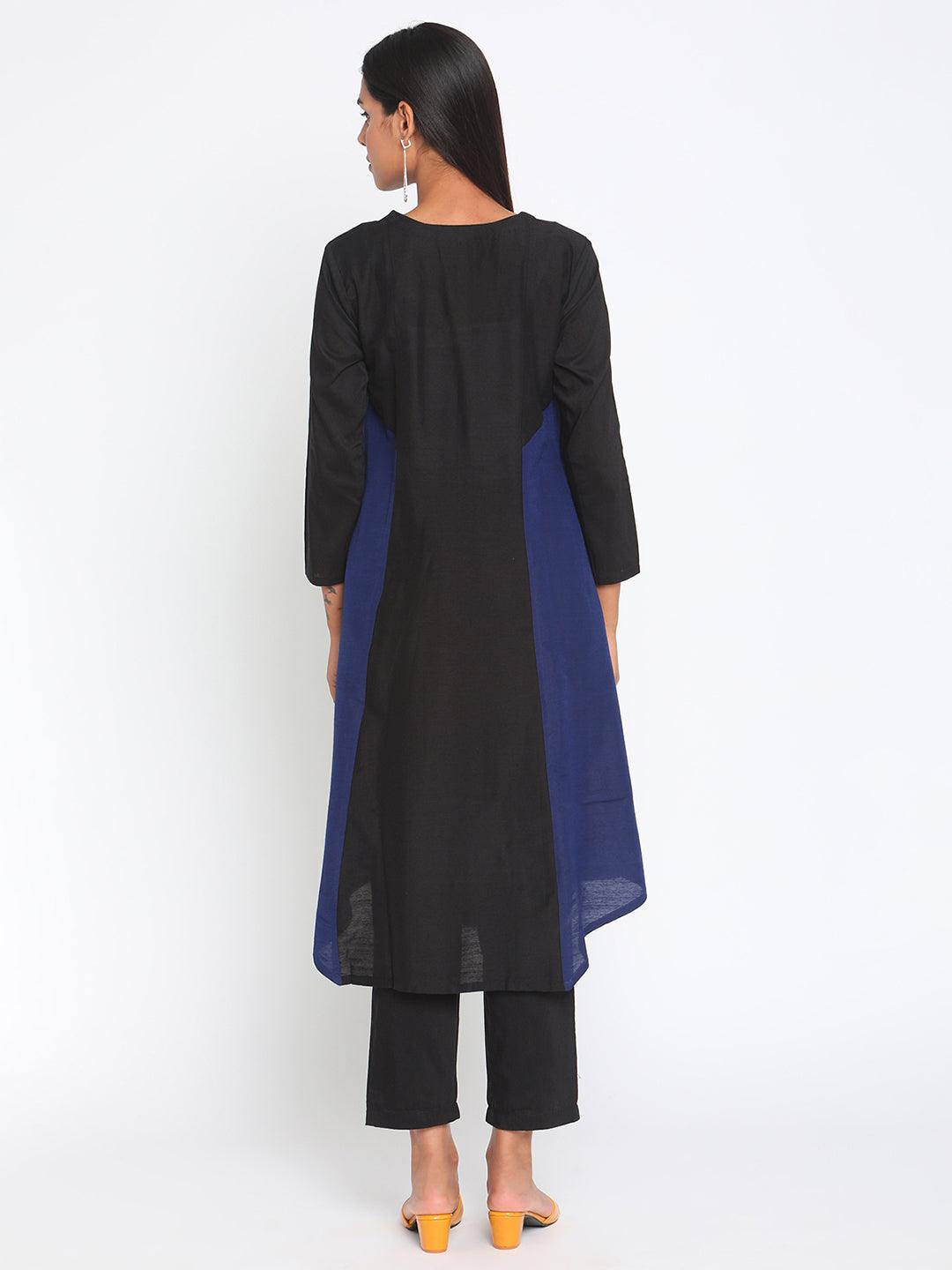 Black Blue Silk Kurta Pant Set - trueBrowns