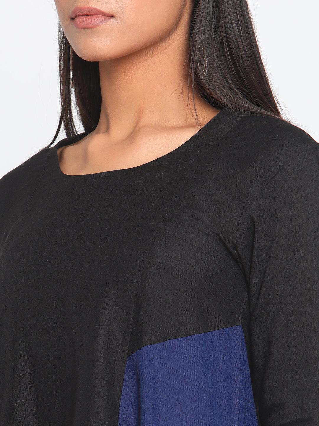 Black Blue Silk Kurta Pant Set - trueBrowns