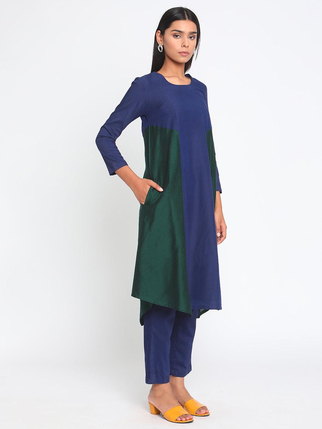 Blue Green Silk Kurta Pant Set - trueBrowns