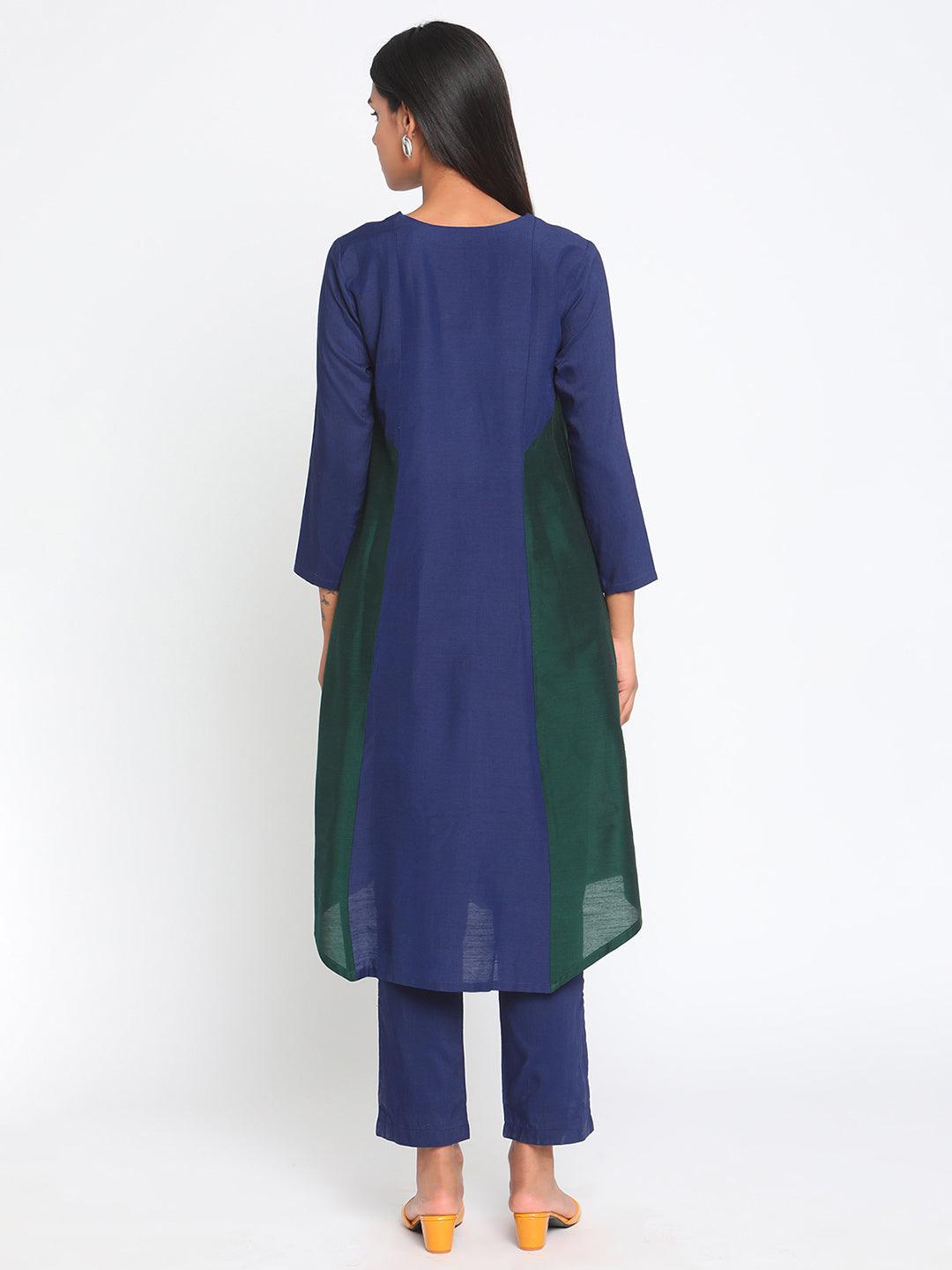 Blue Green Silk Kurta Pant Set - trueBrowns