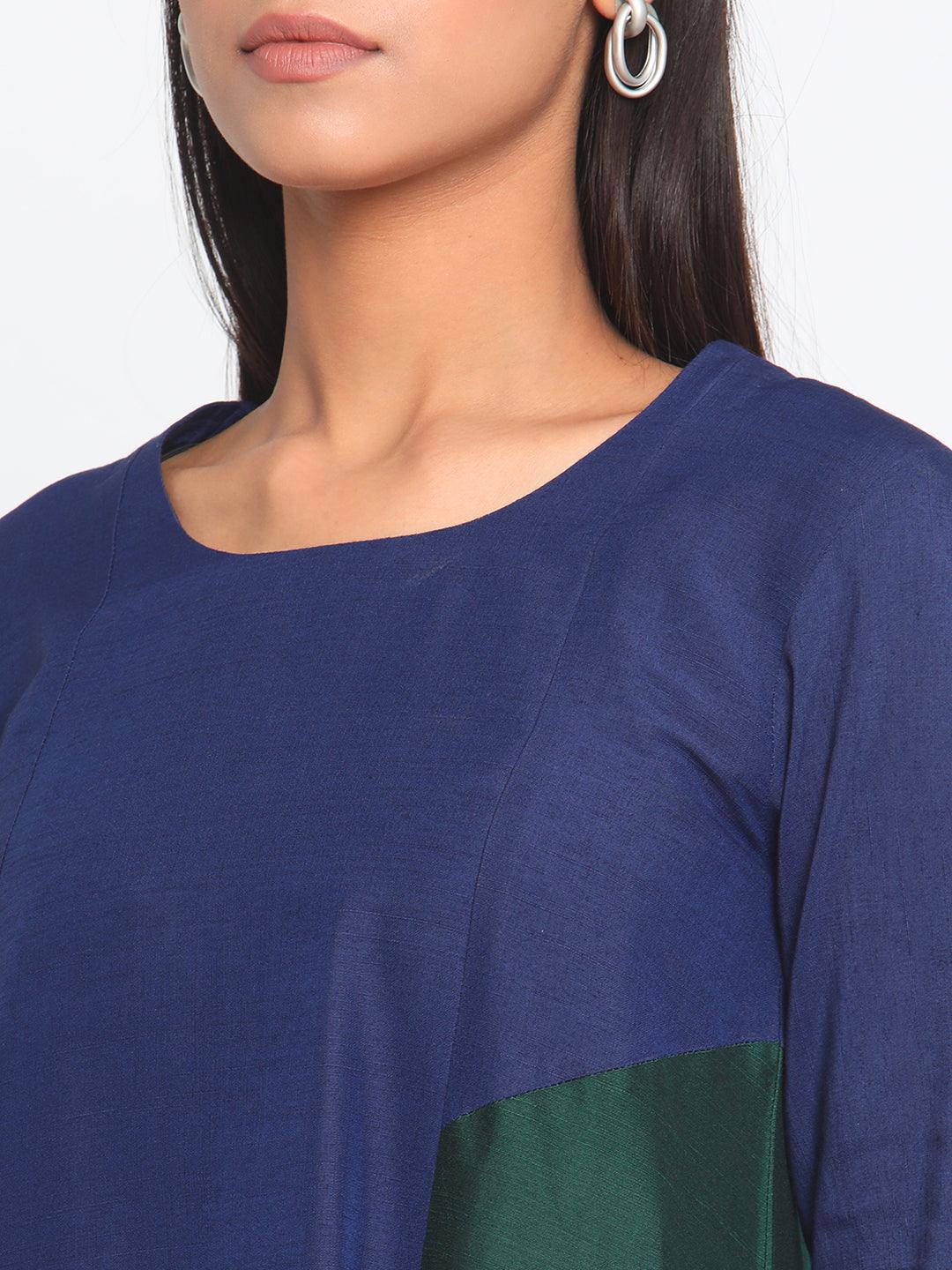 Blue Green Silk Kurta Pant Set - trueBrowns