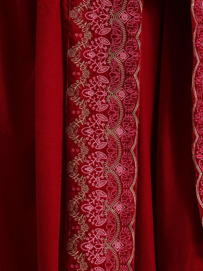 Red Velvet Embroidered Shawl