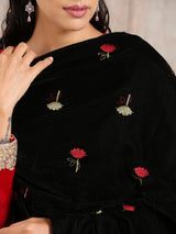 Black Velvet Embroidered Shawl