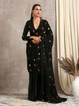 Black Velvet Silk Embroidered Ready To Wear Saree