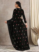 Black Velvet Silk Embroidered Ready To Wear Saree