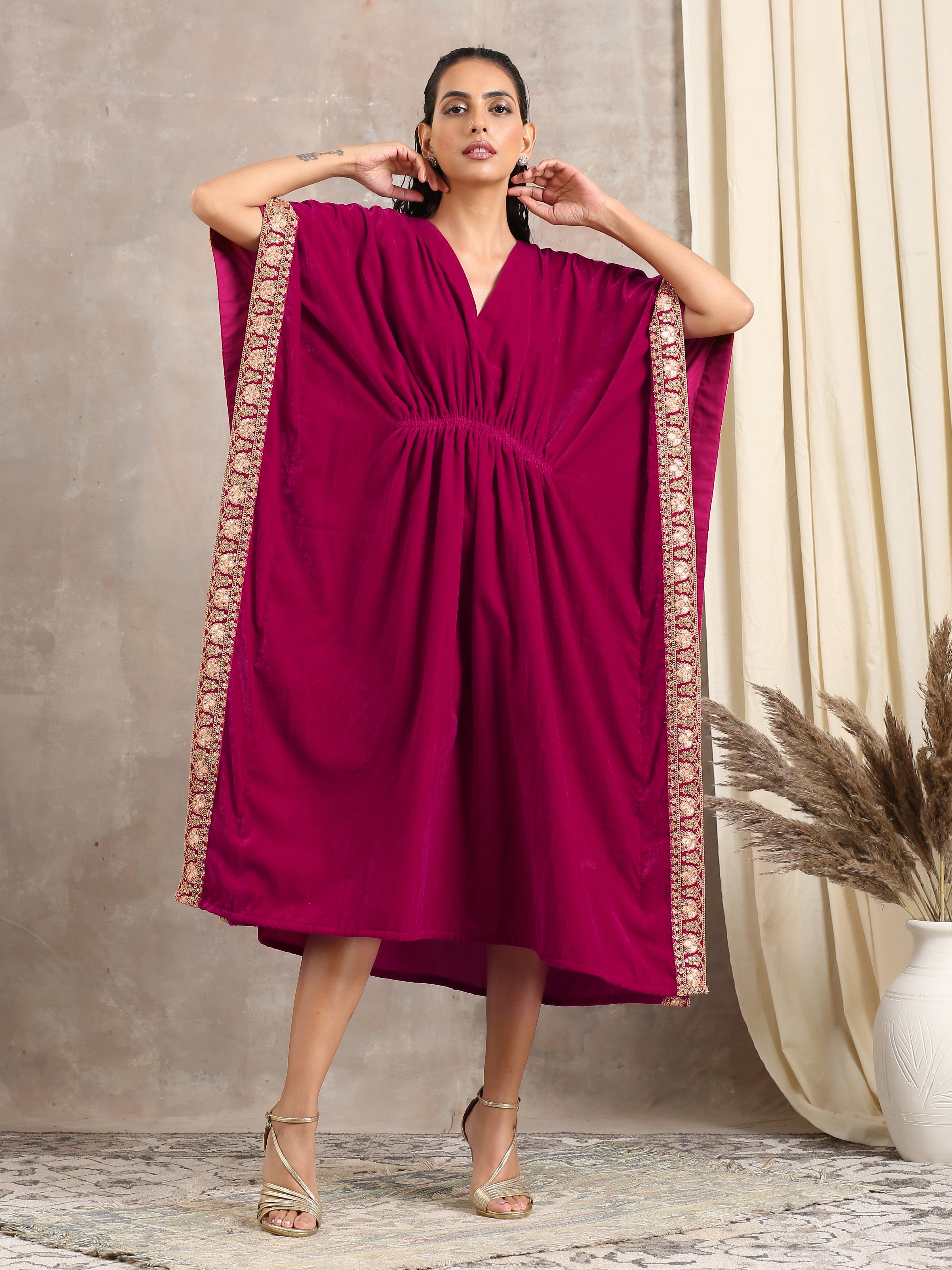 Pink Velvet Lace Kaftan