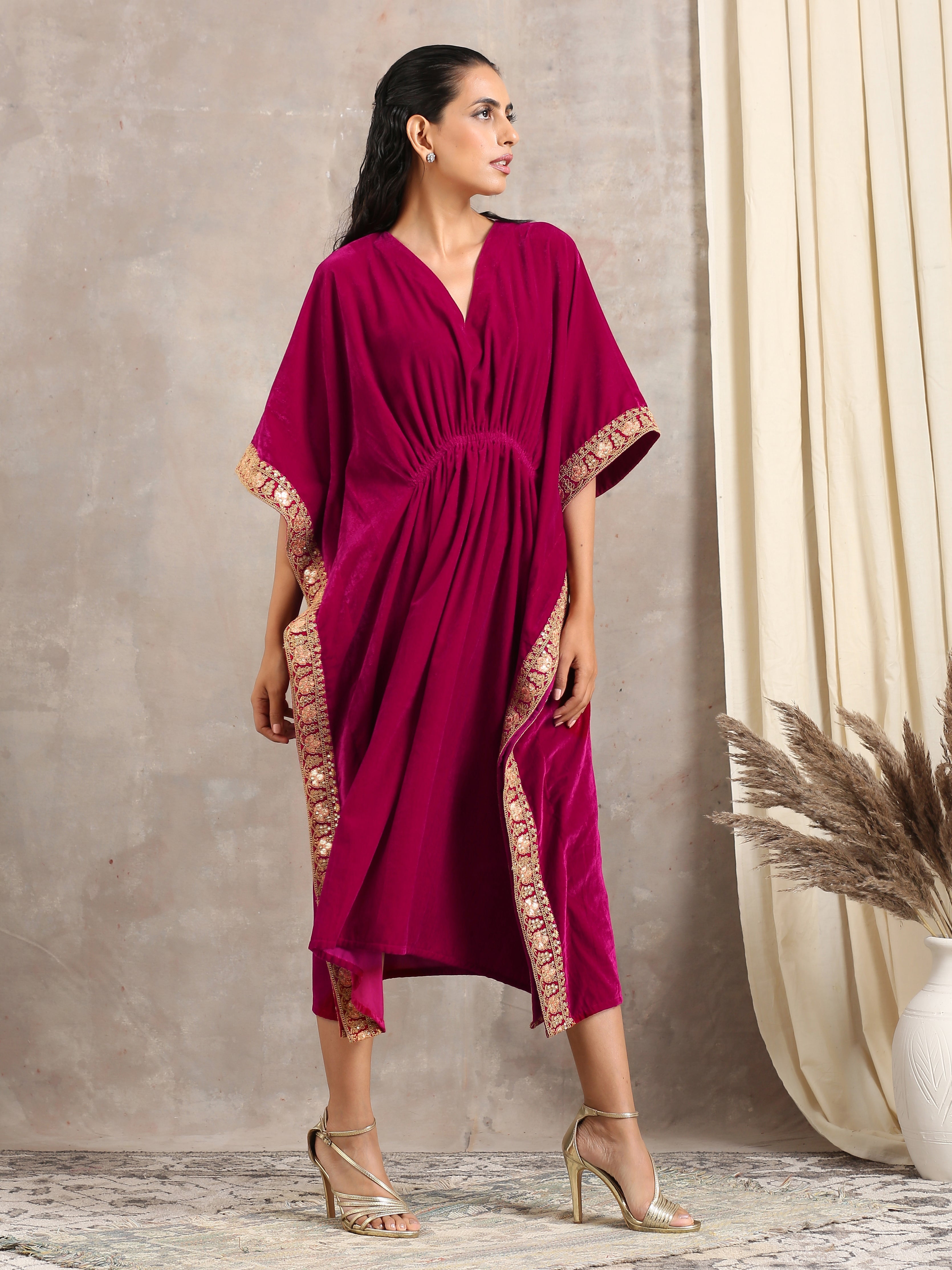 Pink Velvet Lace Kaftan