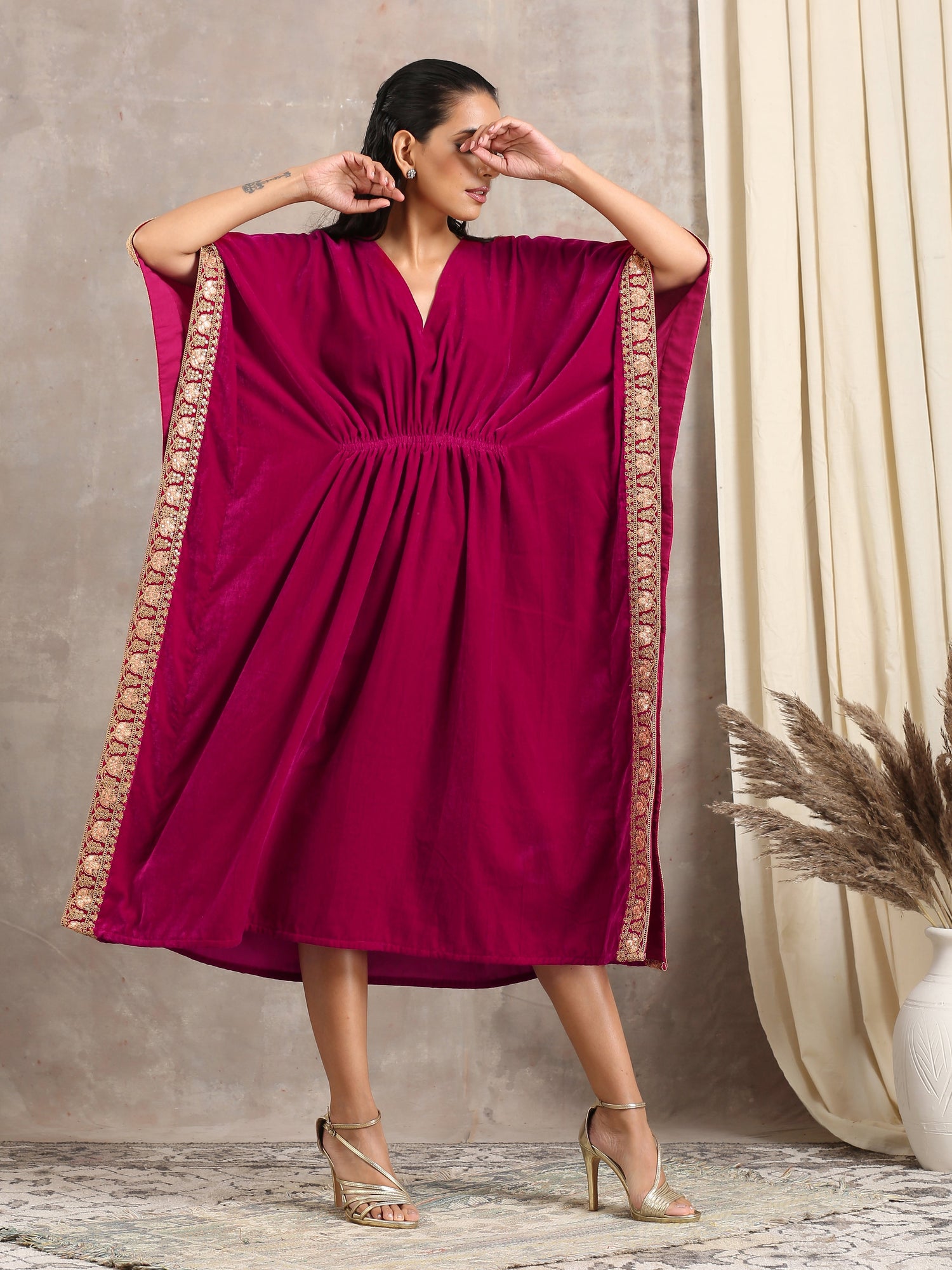 Pink Velvet Lace Kaftan