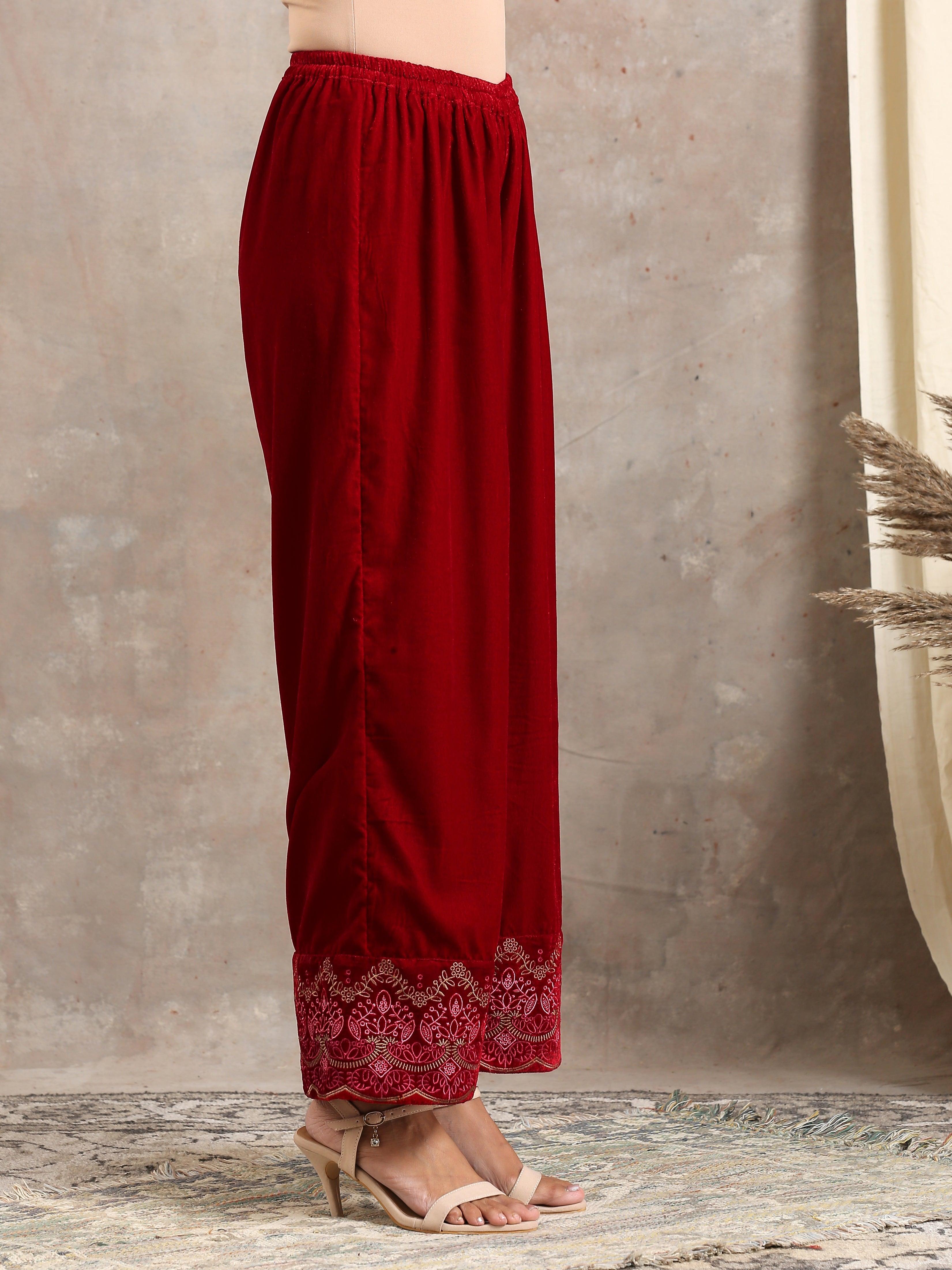 Red Velvet Embroidered Pant - trueBrowns