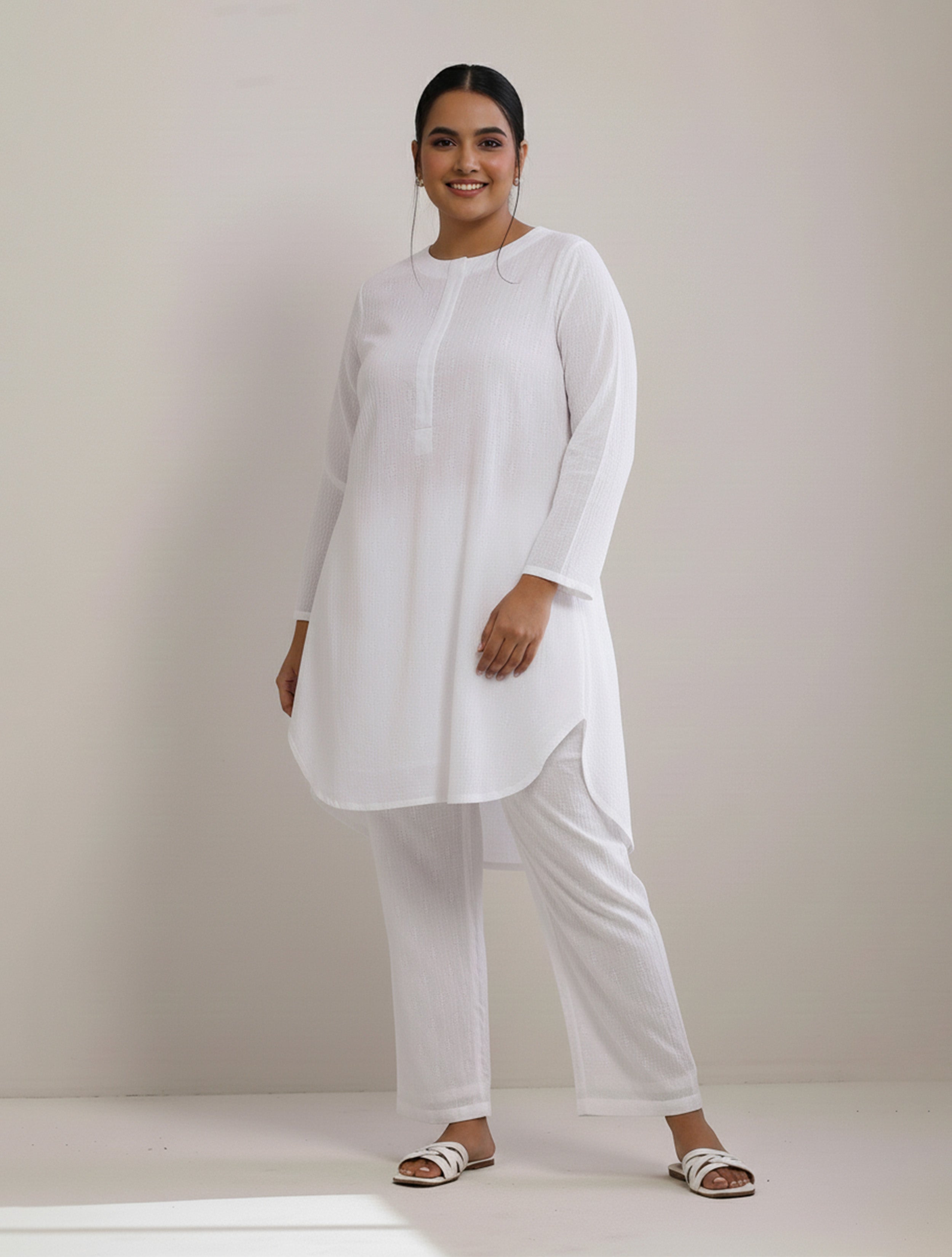 White Dobby Front Placket Co-Ord Set