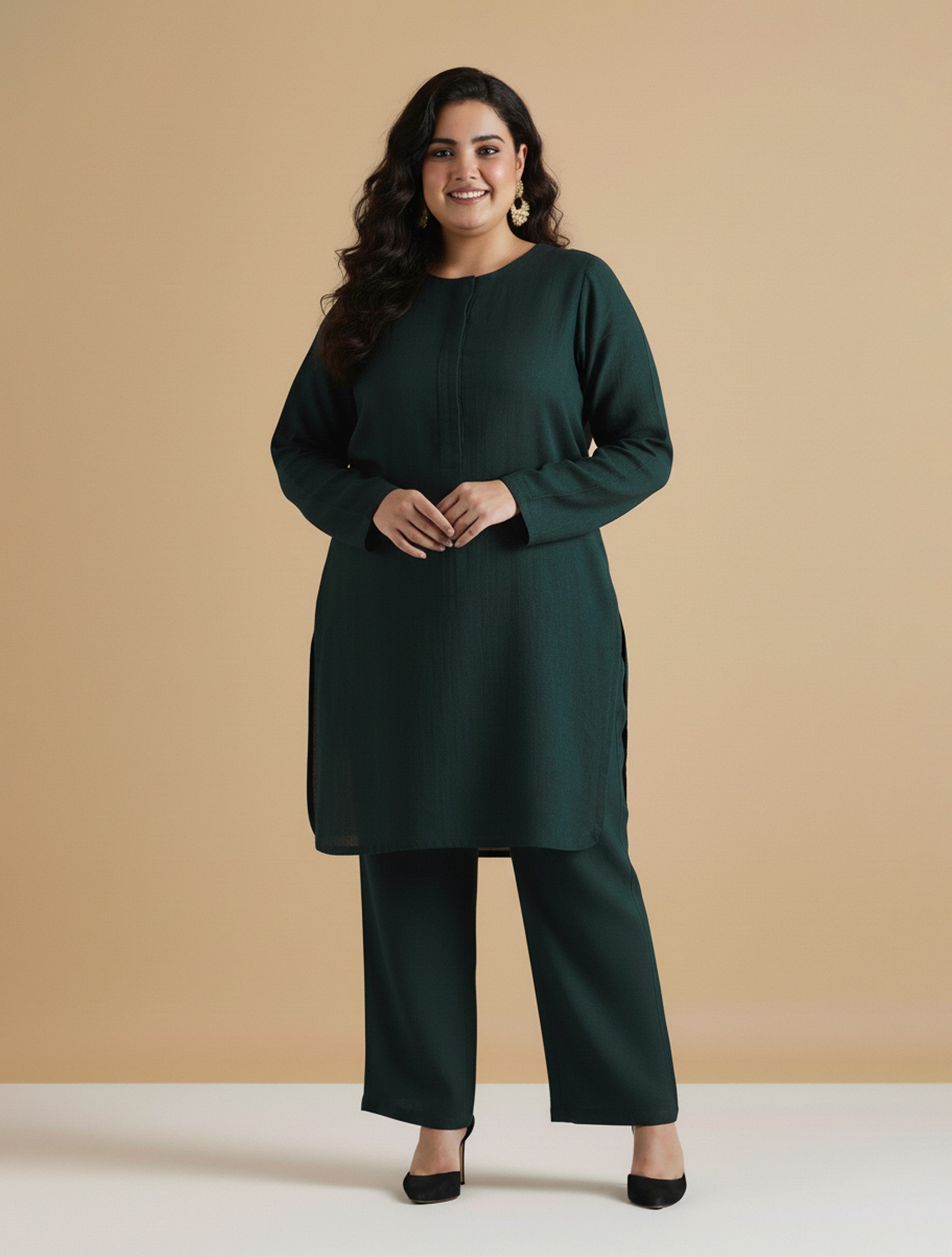 Dark Green Front Placket Co-Ord Set