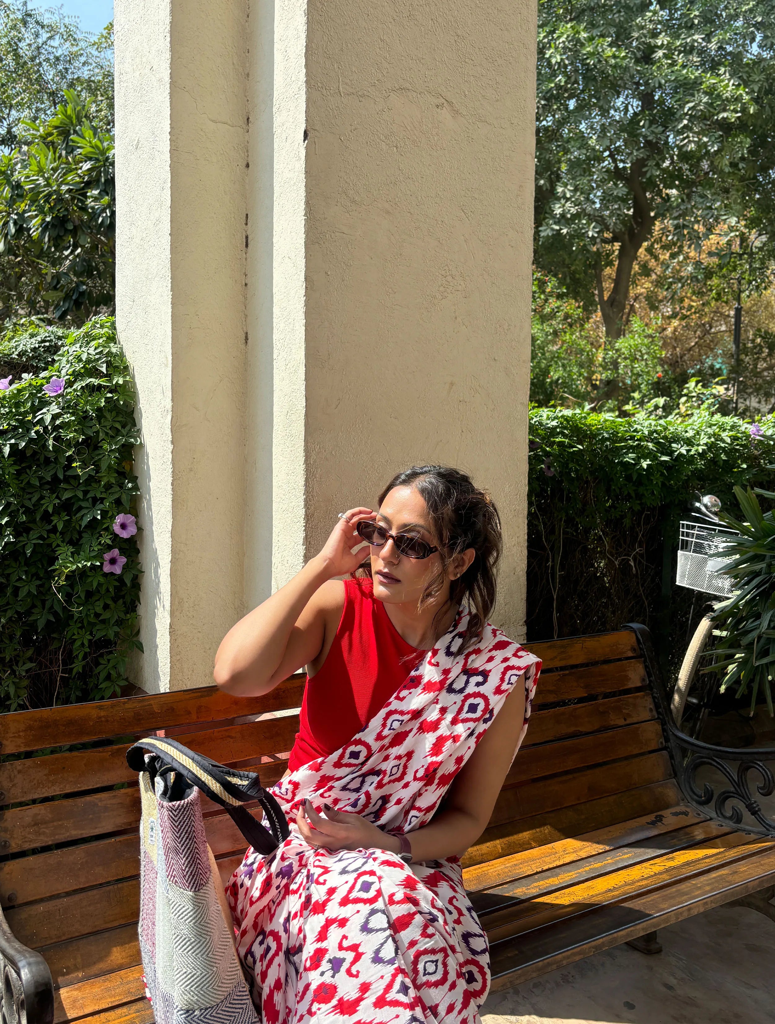 trueBrowns Carrot Muslin Ikat Saree